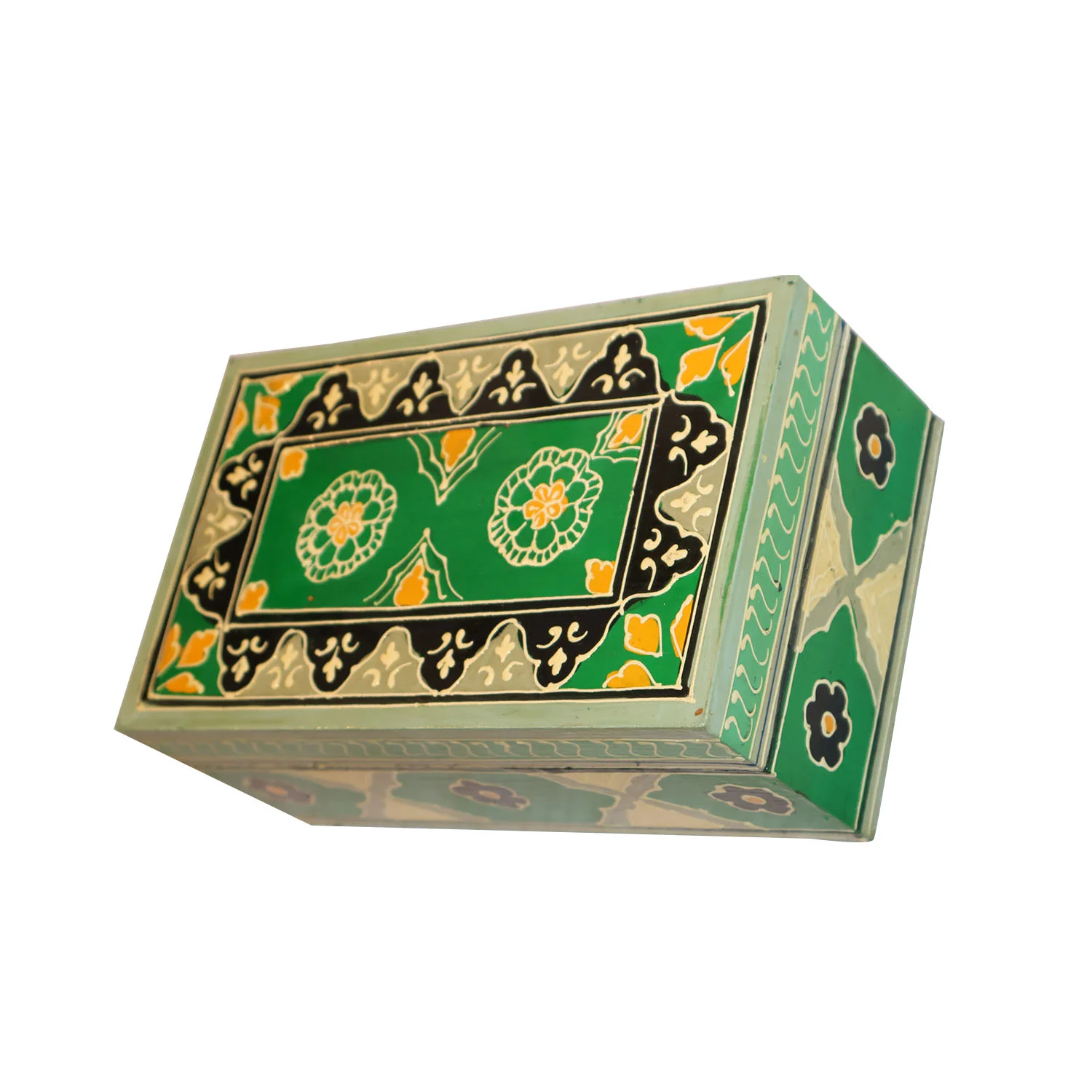 ArtistryBazaar 9"L x 5"W x 3.5"H inch 100% handmade green storage box for small keepsakes, trinkets, and jewelry, made by local artisans, trendy decor item for your space.