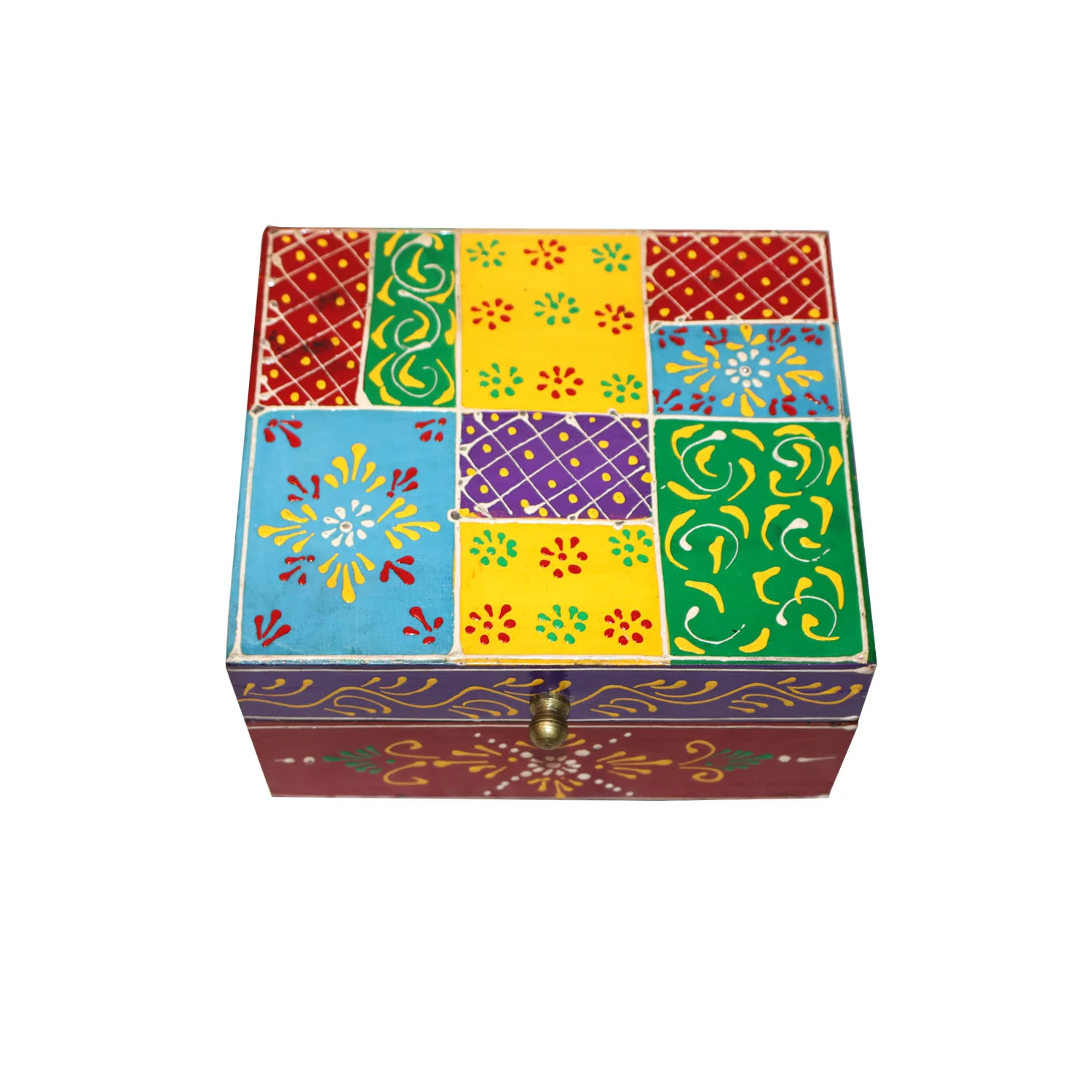 ArtistryBazaar 6"L x 5"W x 3"H inch handcrafted wooden storage box, great for storing jewelry, keys, & small essentials, featuring a vibrant, hand-painted design made by local artisans.