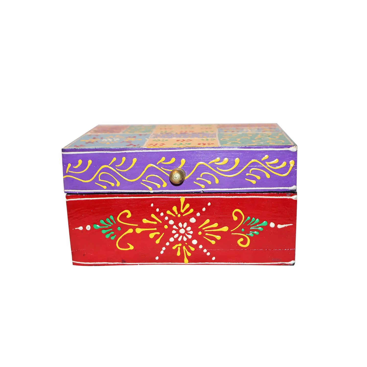 ArtistryBazaar 6"L x 5"W x 3"H inch handcrafted wooden storage box, great for storing jewelry, keys, & small essentials, featuring a vibrant, hand-painted design made by local artisans.