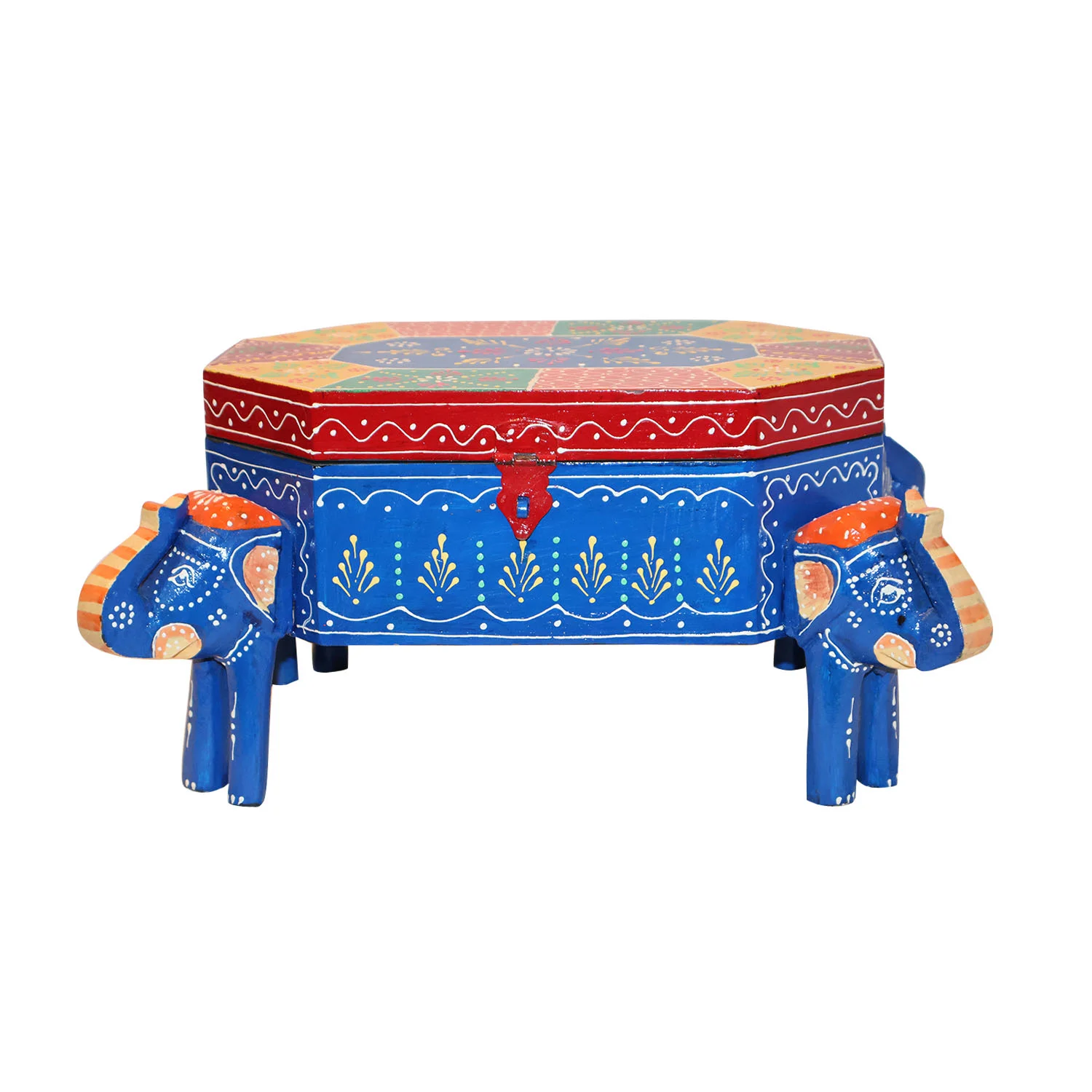 ArtistryBazaar 11"L x 7.5"W x 7"H inch handmade wooden organizer with elephant legs, colorful folk art design, perfect for storing small treasures or displaying as decor!