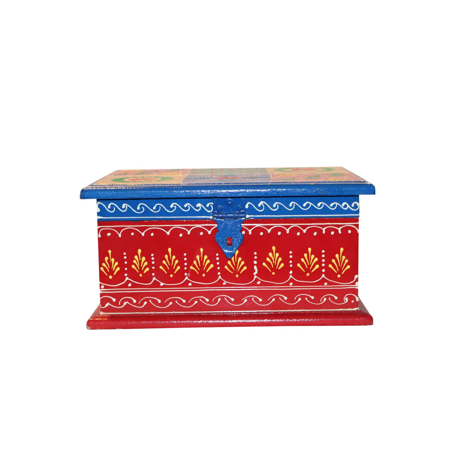 ArtistryBazaar 10"L x 7"W x 5"H inch wooden keepsake box, a hand-painted wonder with bright colors, designed for trinkets, jewelry, or keys, introduces flair to your home or office.