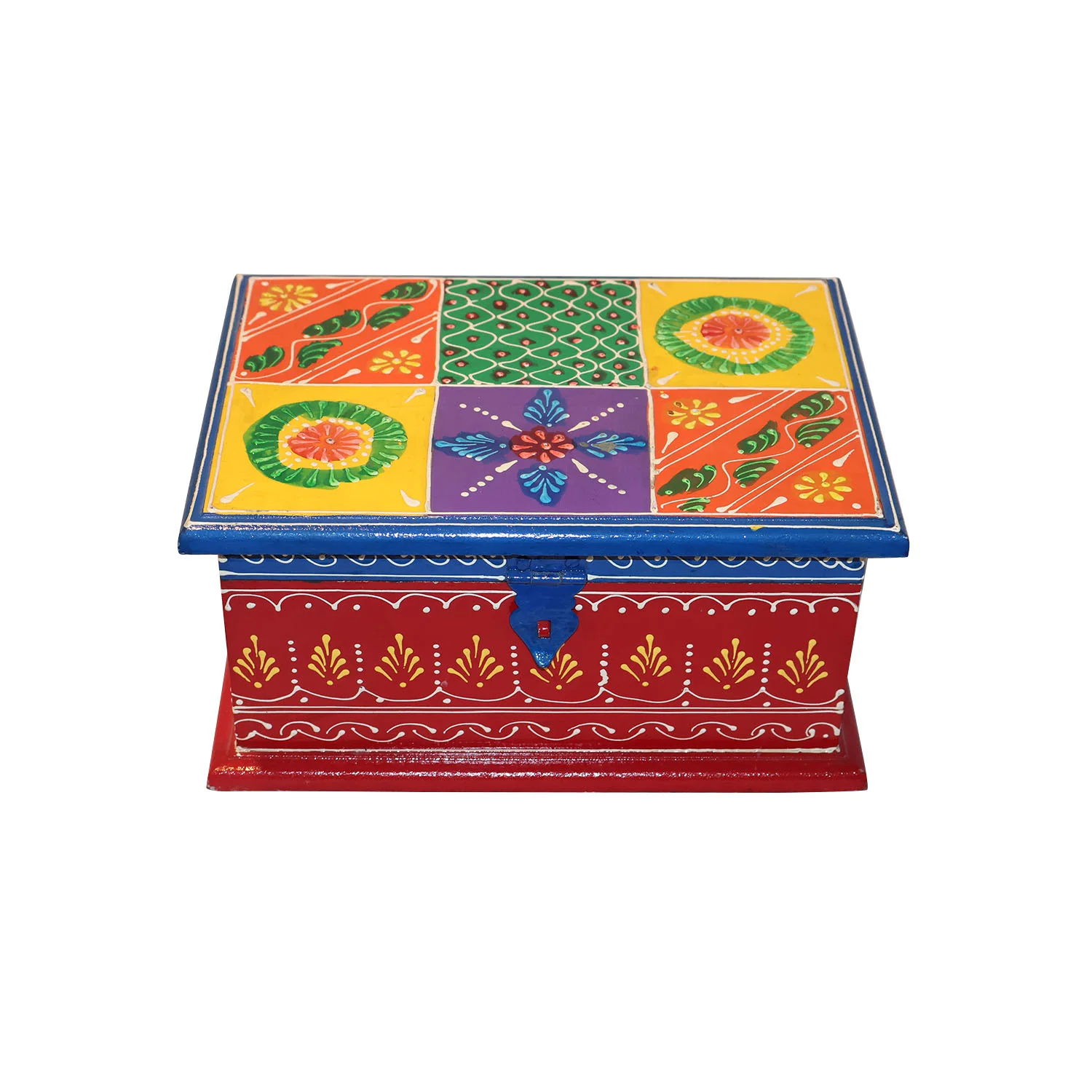 ArtistryBazaar 10"L x 7"W x 5"H inch wooden keepsake box, a hand-painted wonder with bright colors, designed for trinkets, jewelry, or keys, introduces flair to your home or office.