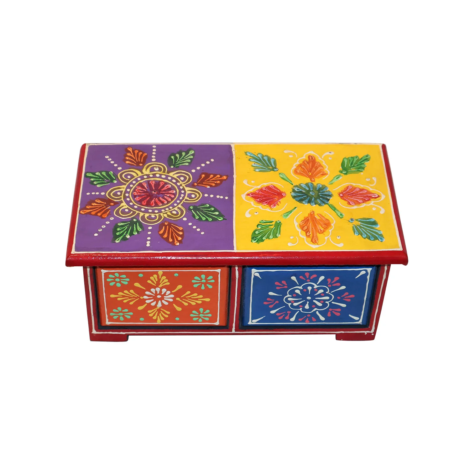 ArtistryBazaar 9"L x 5"W x 4"H inch handcrafted wooden organizer with colorful hand-painted 2 drawers, rustic and practical storage for jewelry & small items, perfect for any room.