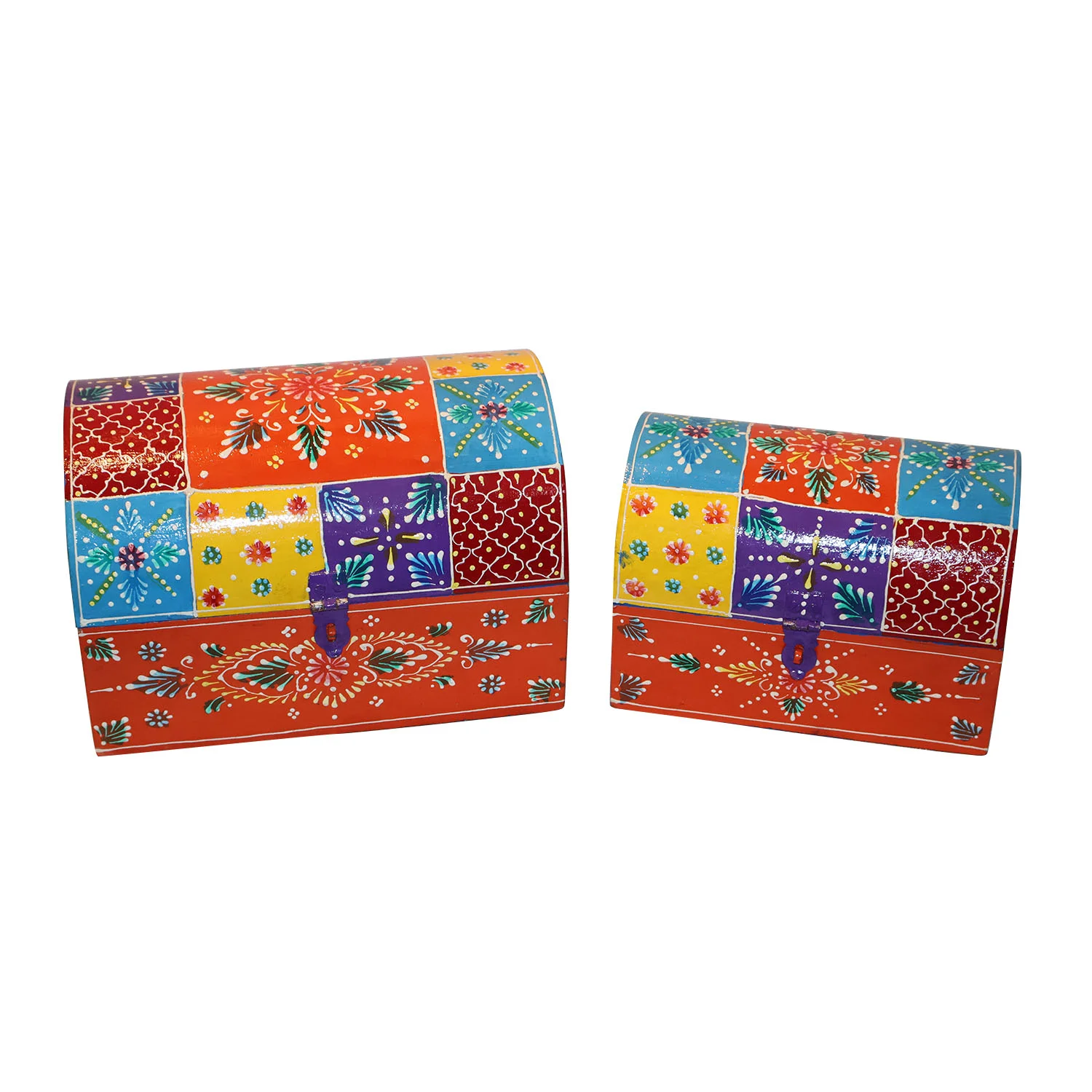 ArtistryBazaar 9.5"L x 7"W x 6.5"H inch pair of wooden organizers, handcrafted storage with folk art designs, perfect for jewelry, coins, and crafts, stylish and practical decor for every space.