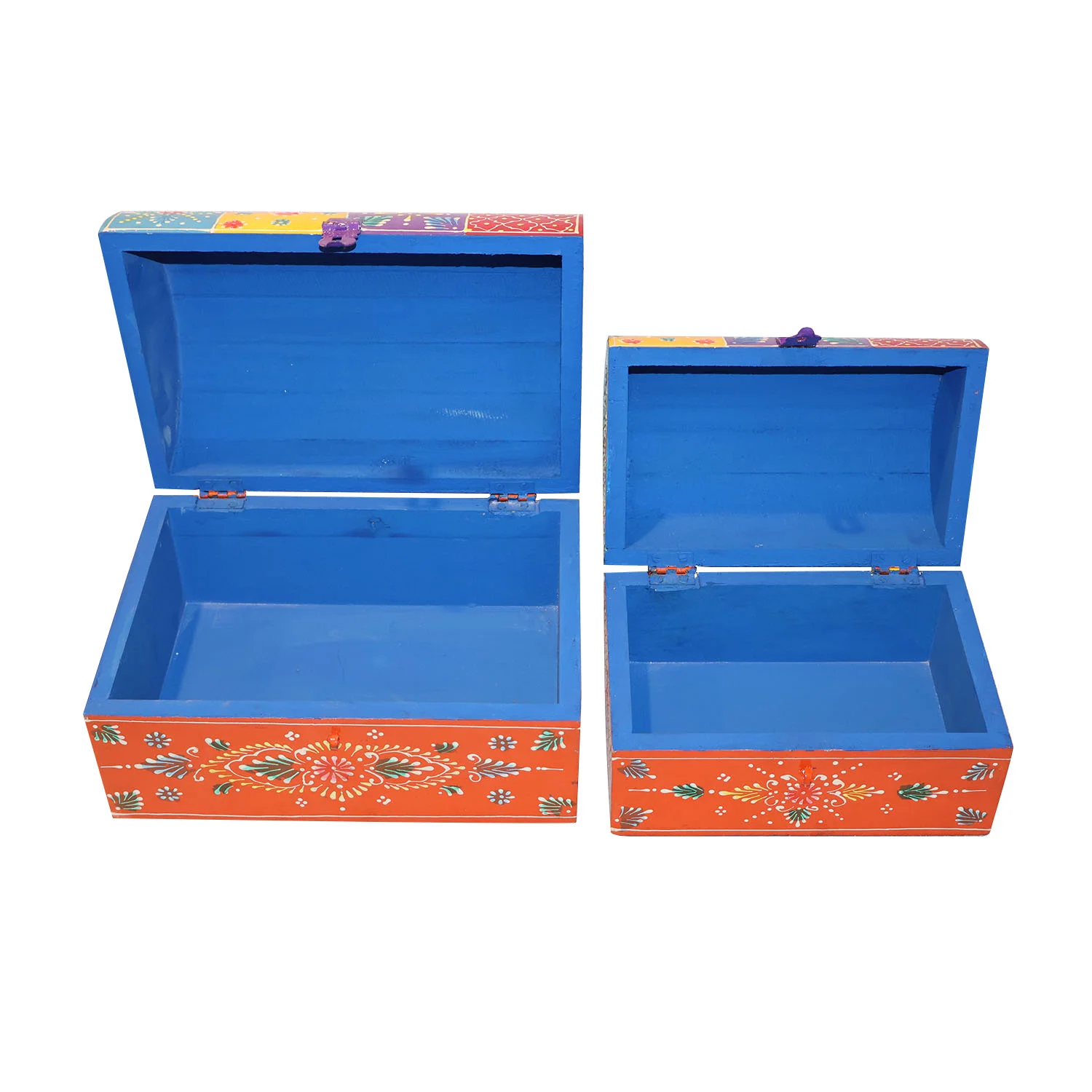 ArtistryBazaar 9.5"L x 7"W x 6.5"H inch pair of wooden organizers, handcrafted storage with folk art designs, perfect for jewelry, coins, and crafts, stylish and practical decor for every space.