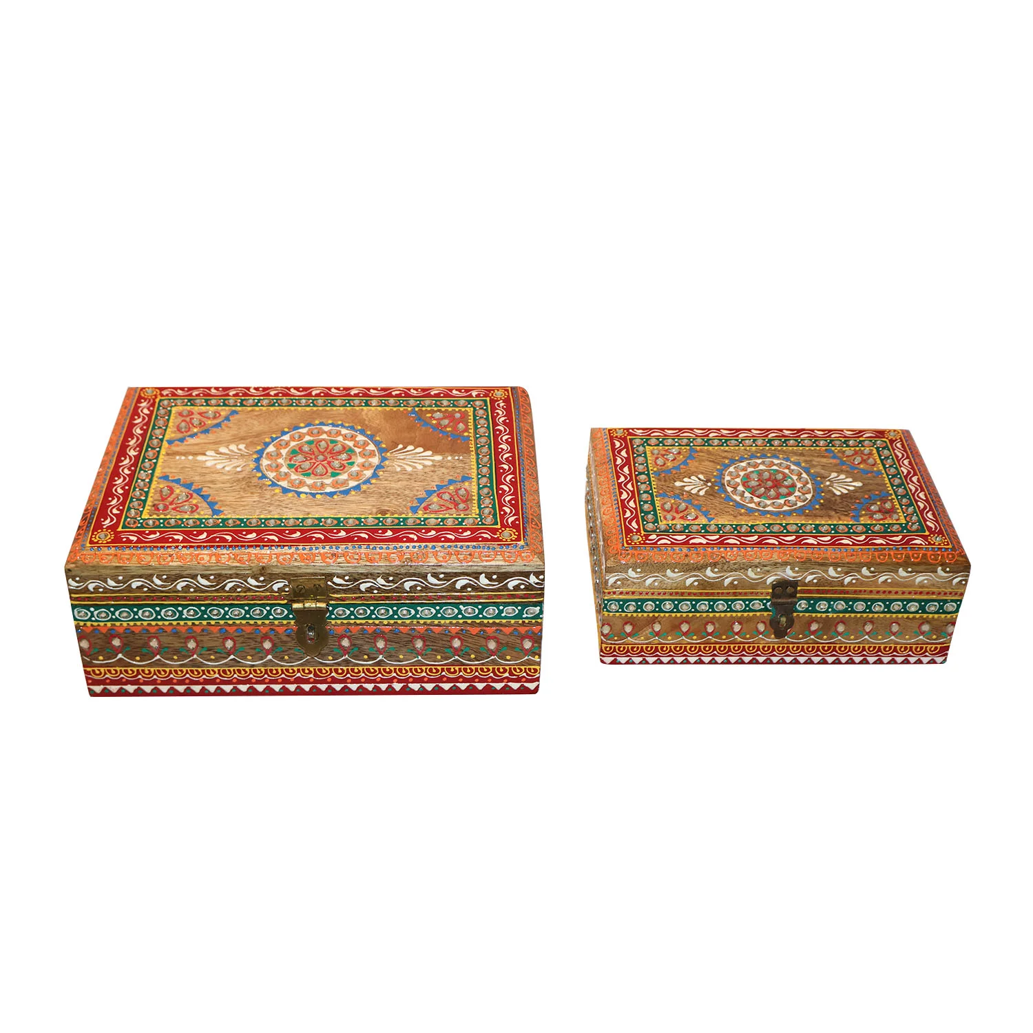 ArtistryBazaar 10"L x 7.5"W x 4"H inch pair of handmade square wooden storage organizers, decorative, hand-painted, and functional storage for jewelry, keepsakes, or just as home decor.