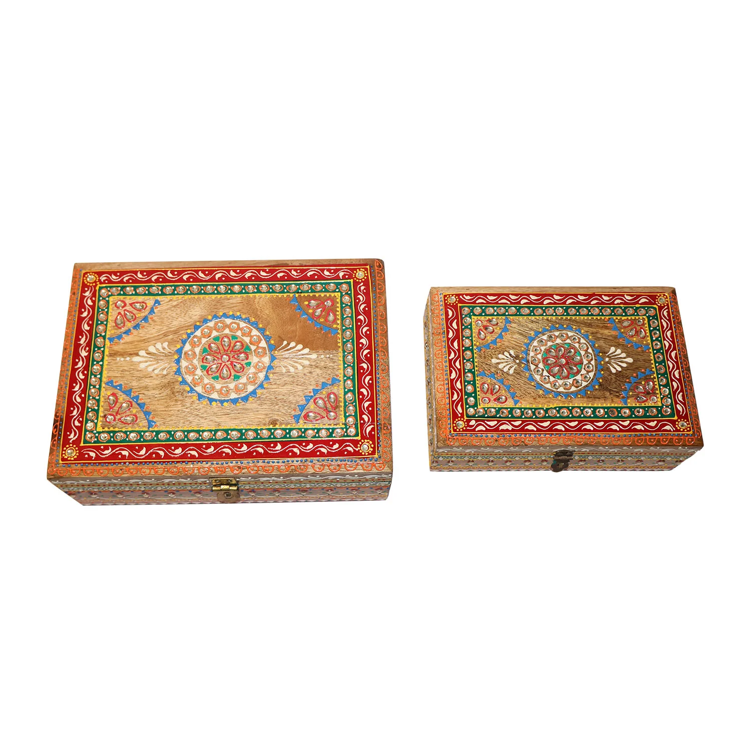 ArtistryBazaar 10"L x 7.5"W x 4"H inch pair of handmade square wooden storage organizers, decorative, hand-painted, and functional storage for jewelry, keepsakes, or just as home decor.
