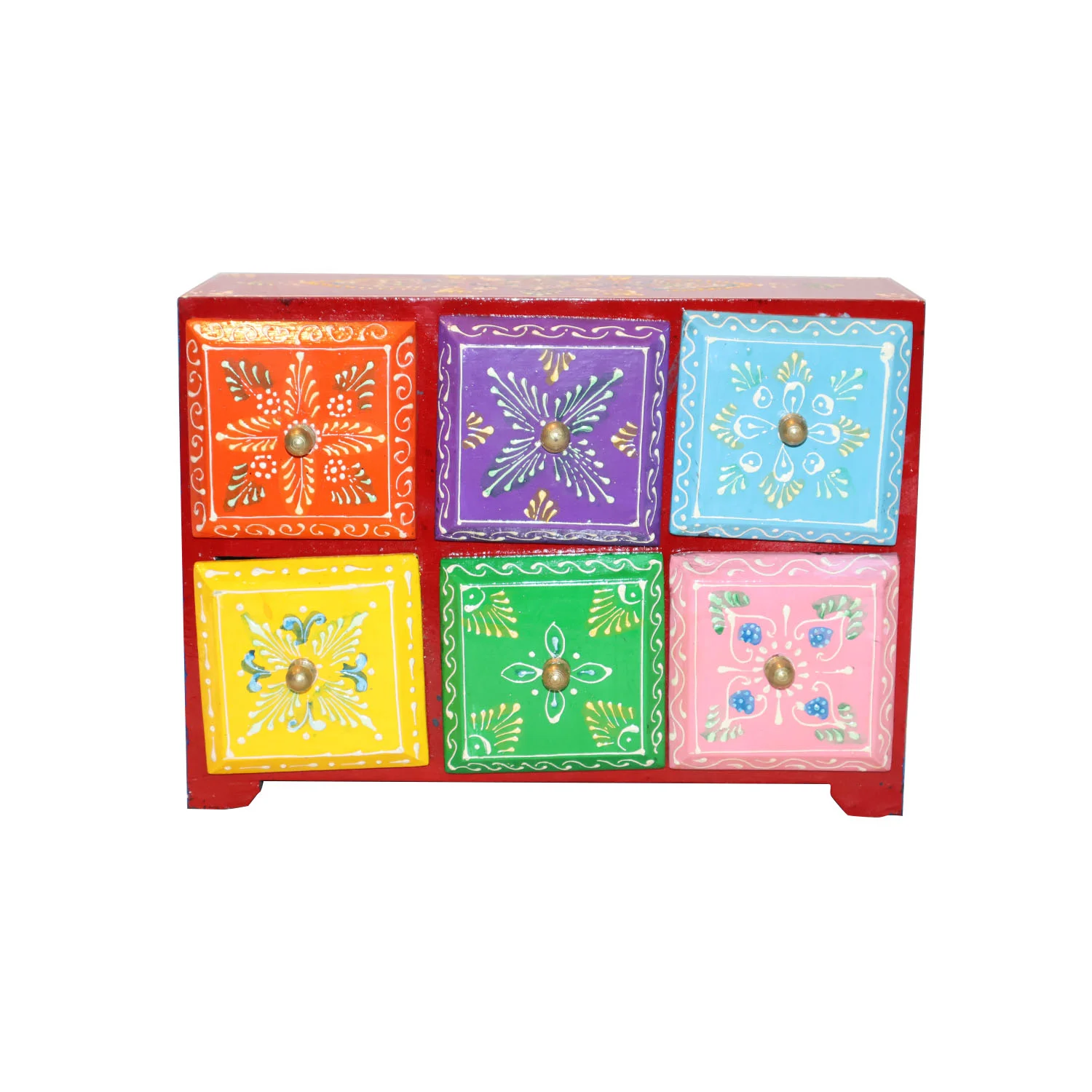 ArtistryBazaar 10"L x 3.8"W x 7"H inch handmade wooden storage organizer, multi-drawer with floral design, handy to store jewelry, trinkets, and small items, made by local craftsmen.