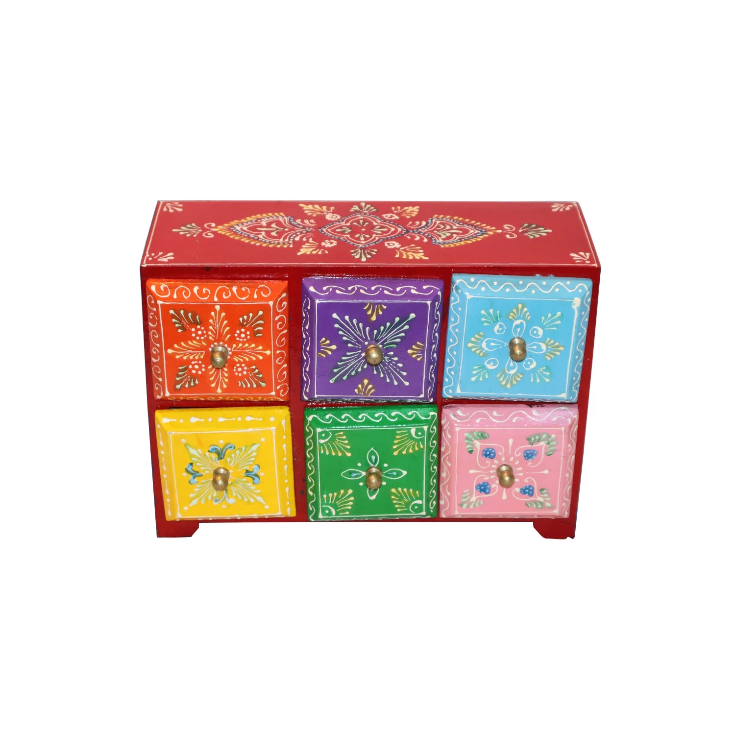 ArtistryBazaar 10"L x 3.8"W x 7"H inch handmade wooden storage organizer, multi-drawer with floral design, handy to store jewelry, trinkets, and small items, made by local craftsmen.