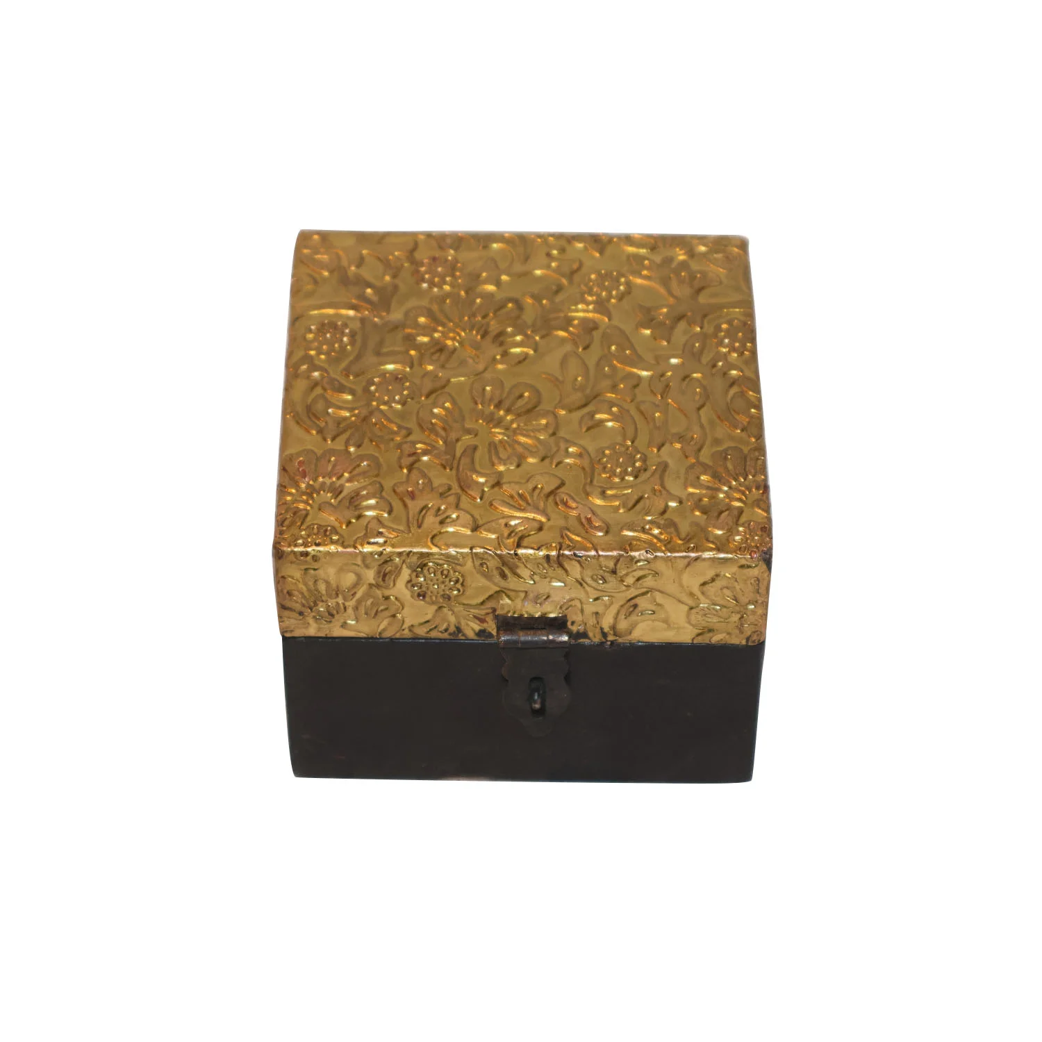 ArtistryBazaar 4"L x 4"W x 3"H inch handmade square wooden storage box, gold glitter lid, black base, compact design, sleek, glamorous, & perfect for stylish storage or gifting!