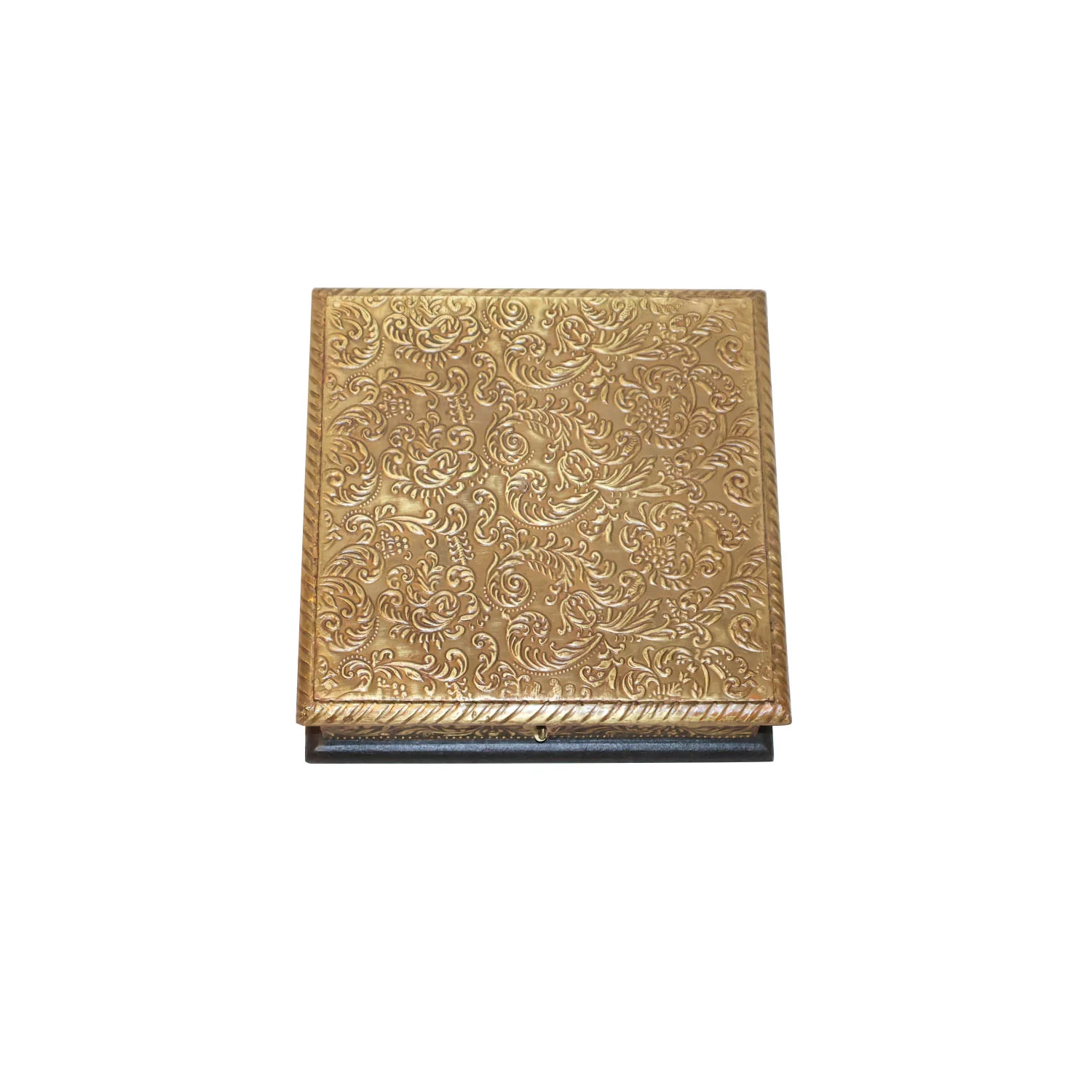 ArtistryBazaar 7"L x 7"W x 2"H inch handmade wooden storage organizer, square design with glittering gold lid & black base, storage for rings, trinkets, and more, great for decor and gifts.