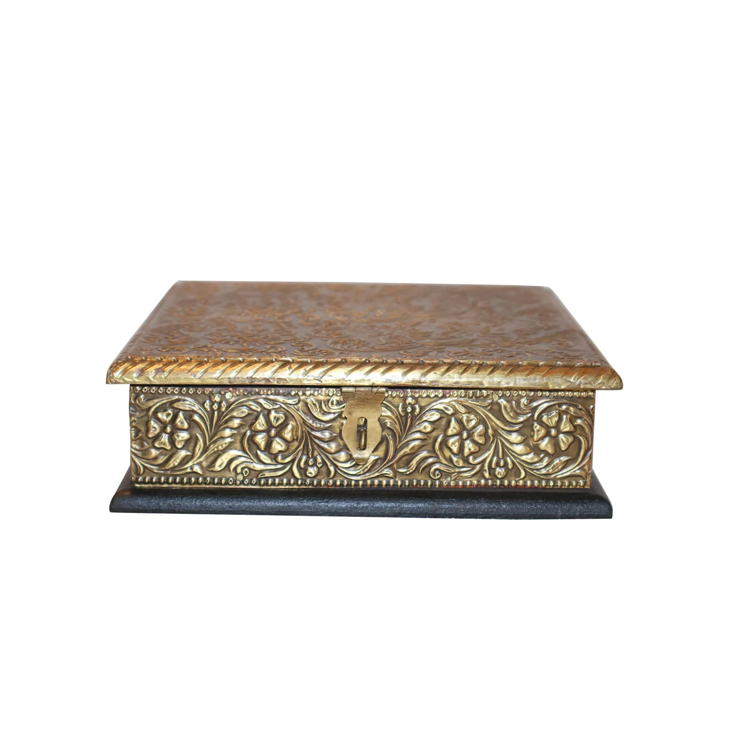 ArtistryBazaar 7"L x 7"W x 2"H inch handmade wooden storage organizer, square design with glittering gold lid & black base, storage for rings, trinkets, and more, great for decor and gifts.
