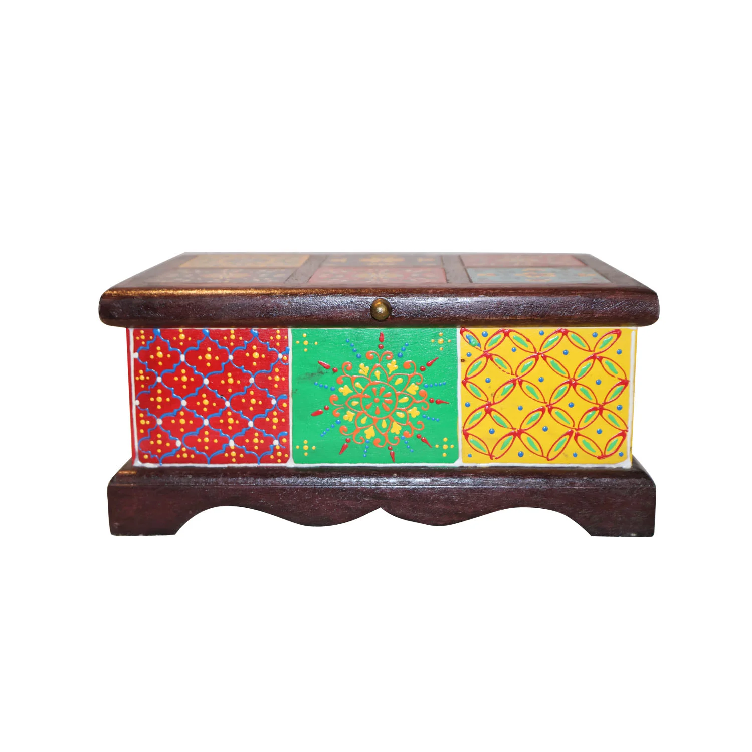 ArtistryBazaar 11"L x 7.5"W x 5"H inch handcrafted wooden box organizer, bold floral panels, carved base, perfect storage for jewelry, keys & keepsakes, fusion of art and functionality for your home.