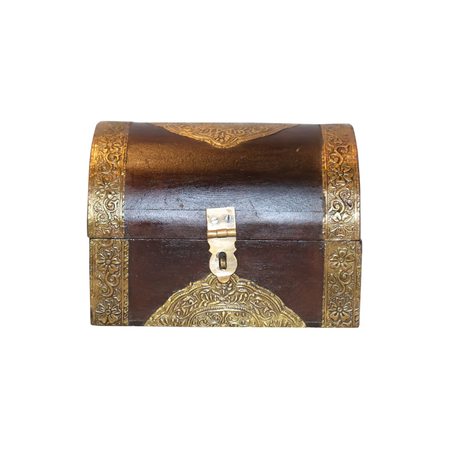 ArtistryBazaar 7"L x 5"W x 5"H inch golden ornate treasure chest wooden organizer, 100% handmade, compact storage design, timeless vintage charm for trinkets, keys, or keepsakes of your home.