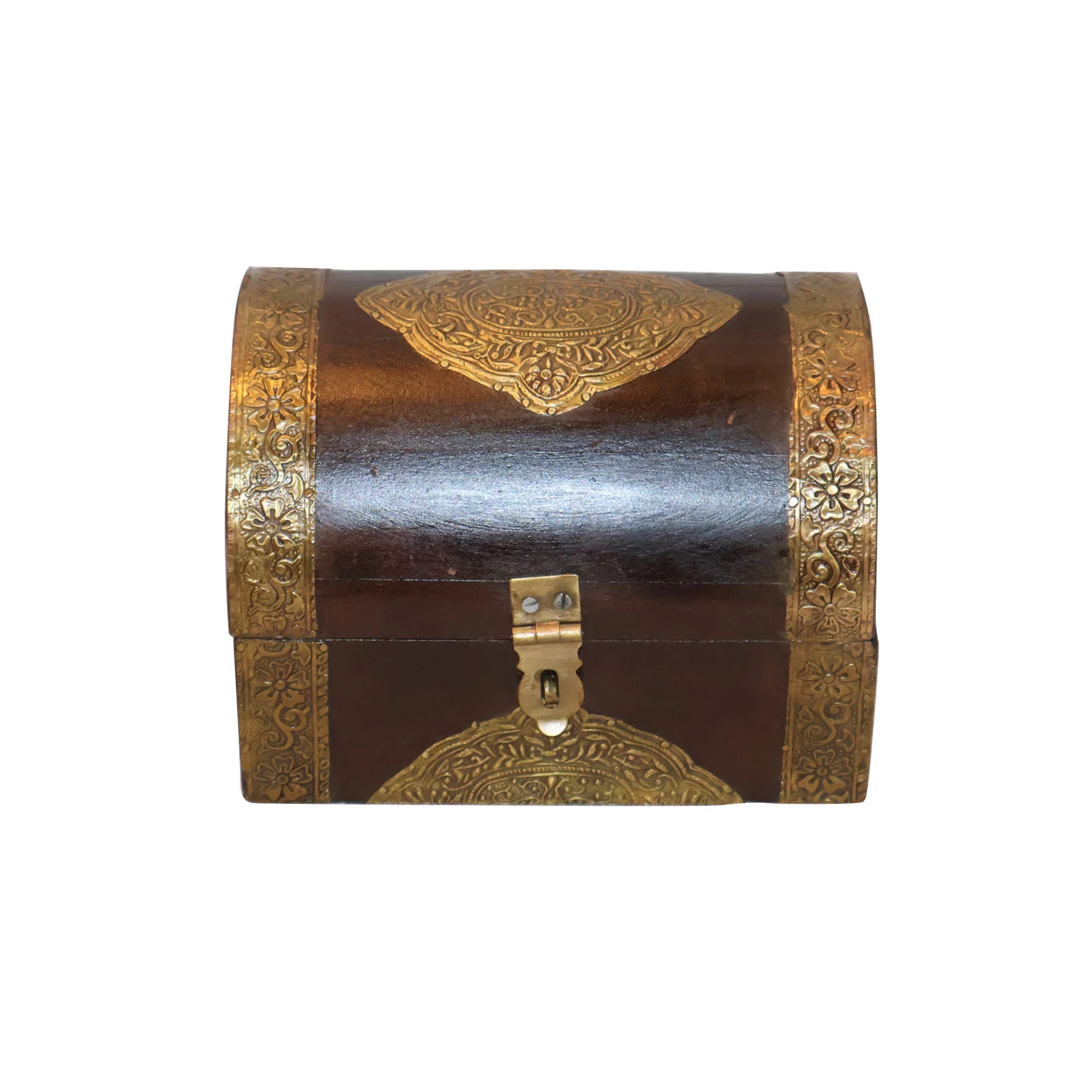 ArtistryBazaar 7"L x 5"W x 5"H inch golden ornate treasure chest wooden organizer, 100% handmade, compact storage design, timeless vintage charm for trinkets, keys, or keepsakes of your home.