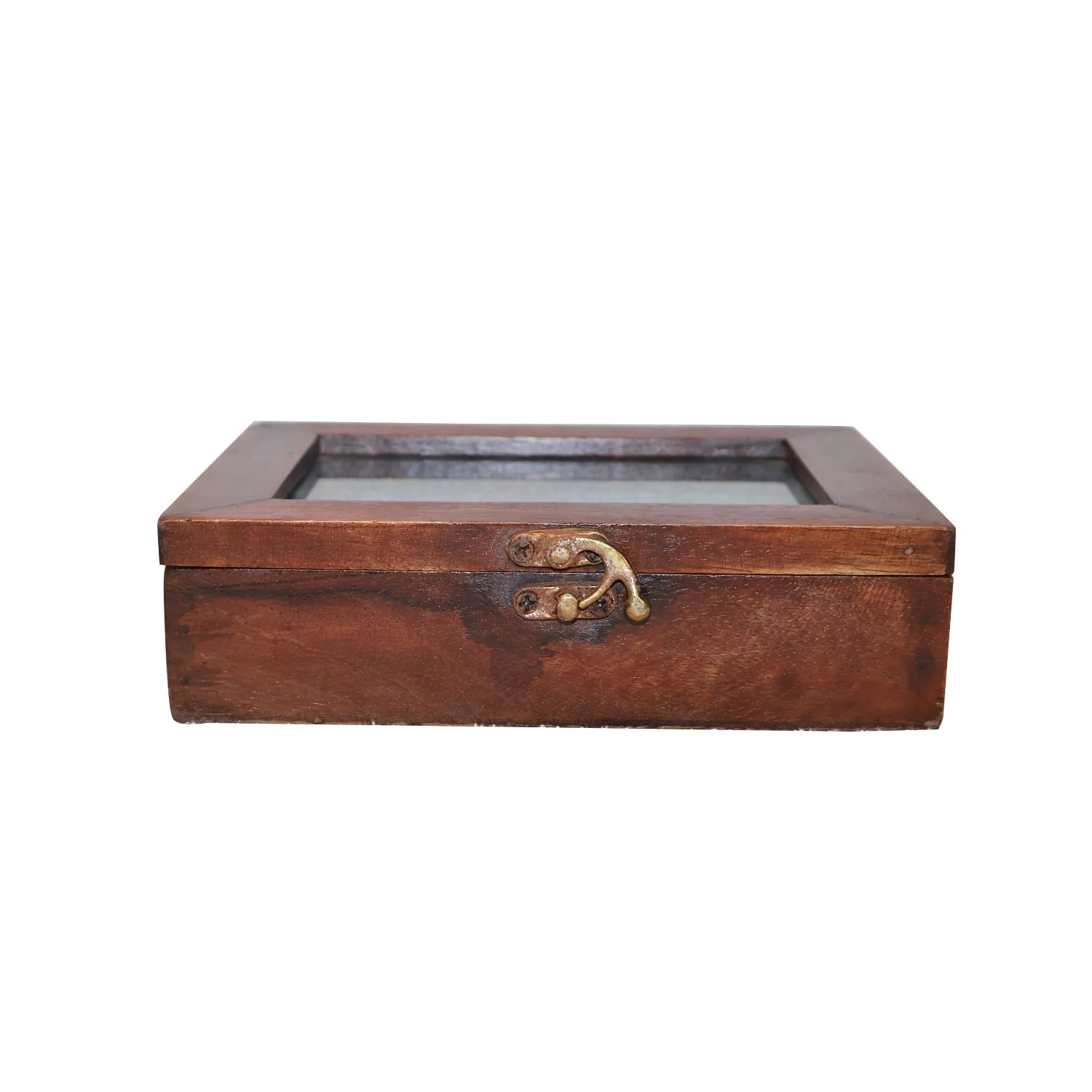 ArtistryBazaar 8"L x 6"W x 2"H inch handmade brown wooden storage box with glass on top, store jewelry, small gifts, or collectibles, ideal for your home & office