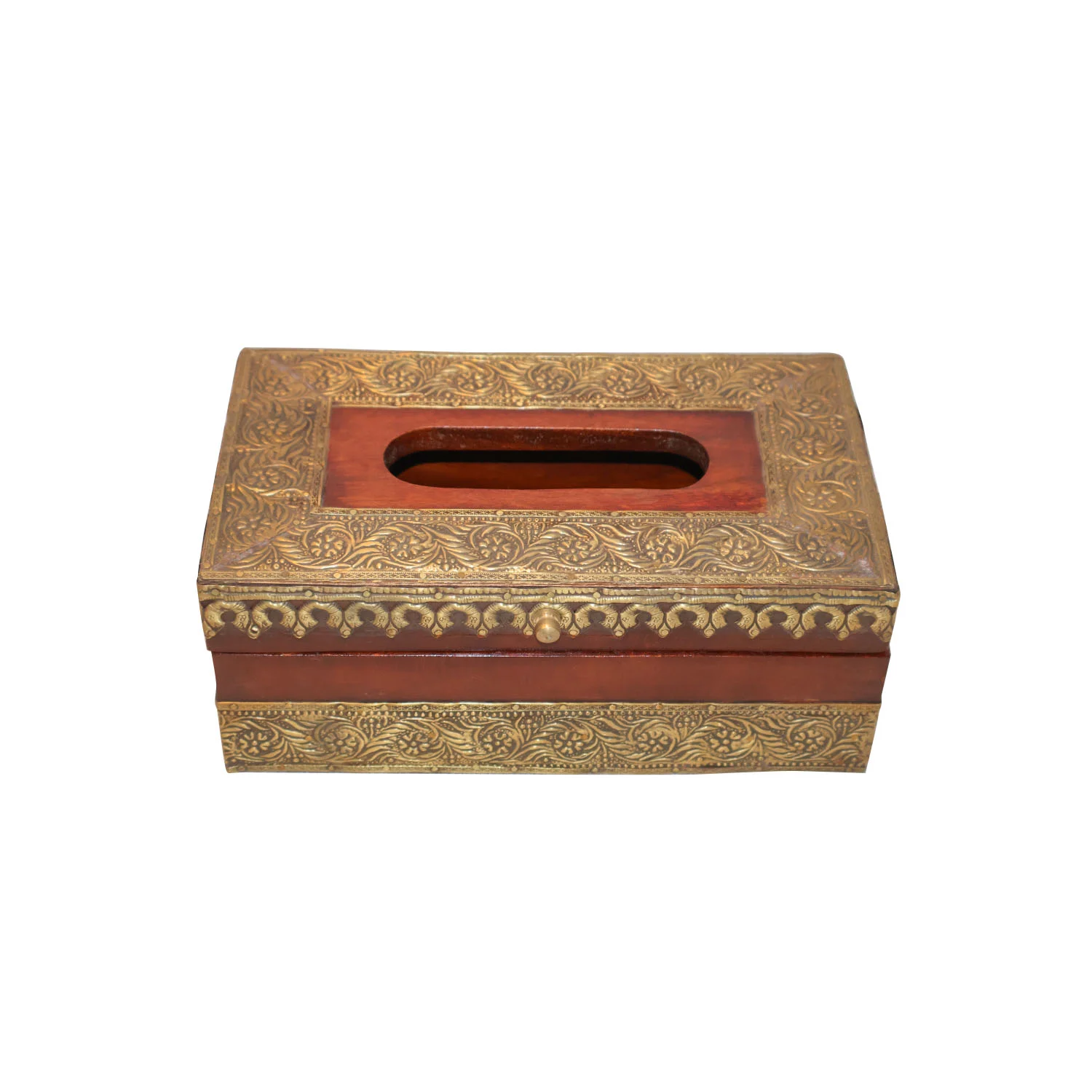 ArtistryBazaar 10"L x 6"W x 4"H inch handmade wooden tissue box with a golden design, napkin holder for home, office, or anywhere you need, elegant and practical.