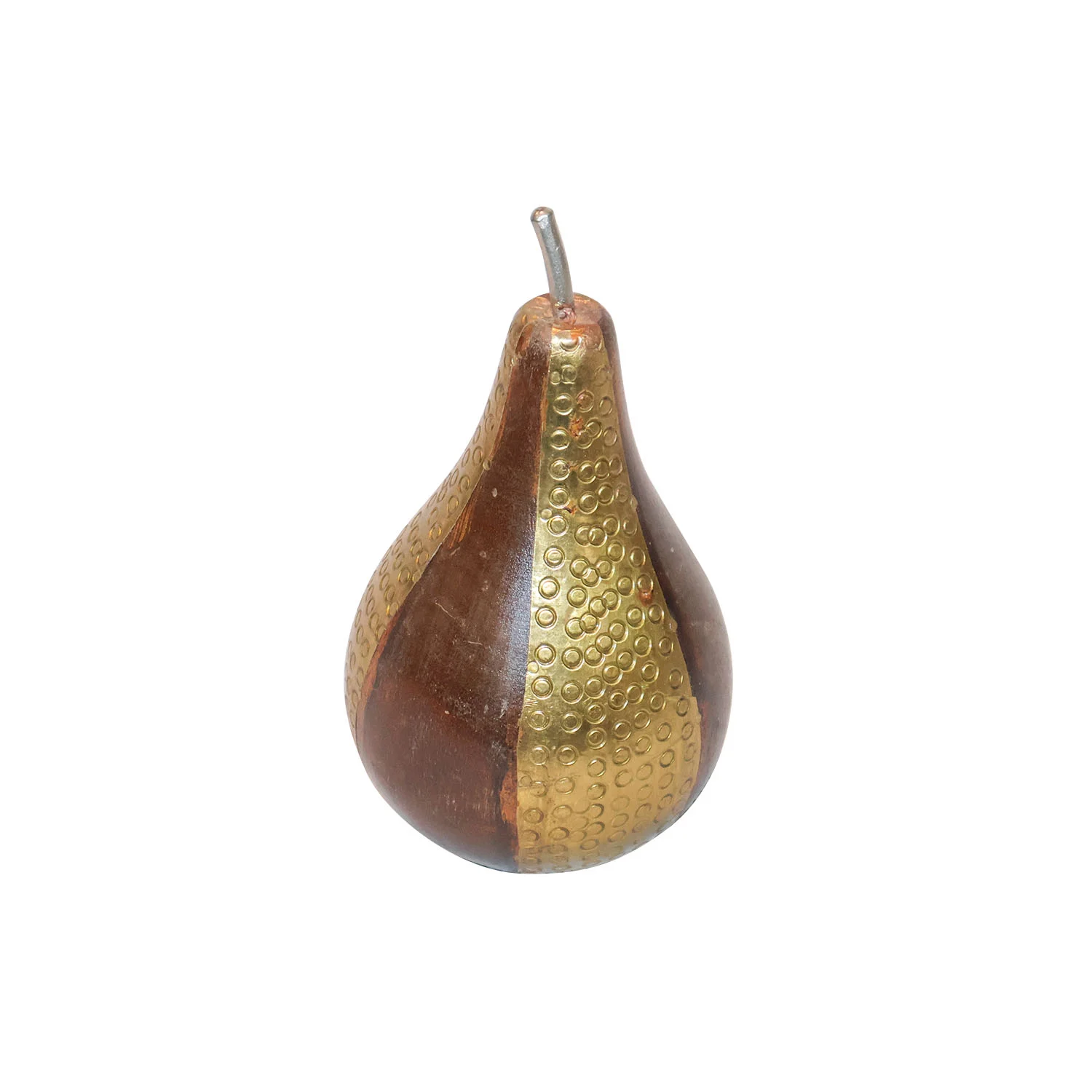 ArtistryBazaar 2"L x 2"W x 6"H inch handmade wooden pear with metal work, gold and brown decorative accent for your home or office, ideal for shelf, table, or gift ideas.