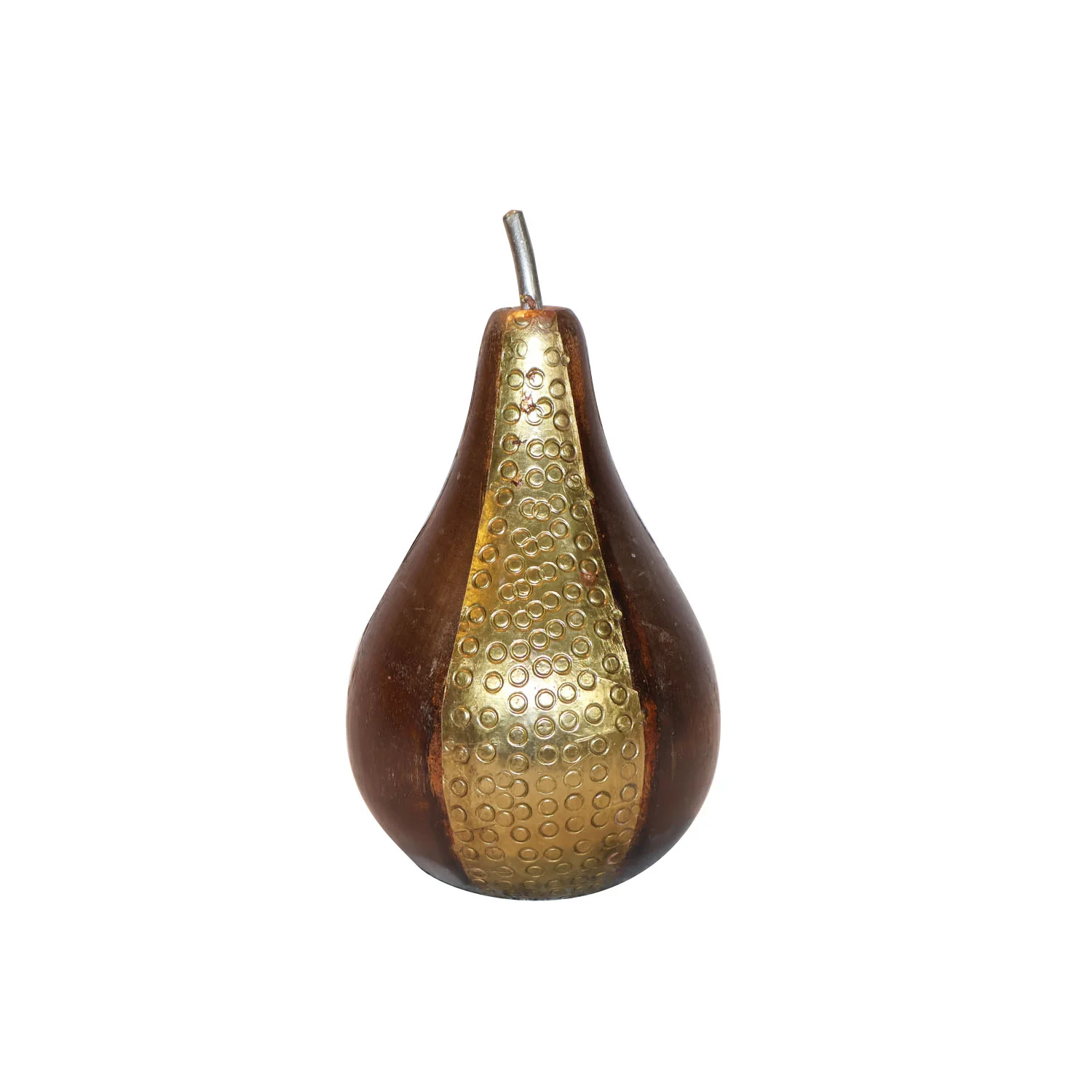 ArtistryBazaar 2"L x 2"W x 6"H inch handmade wooden pear with metal work, gold and brown decorative accent for your home or office, ideal for shelf, table, or gift ideas.
