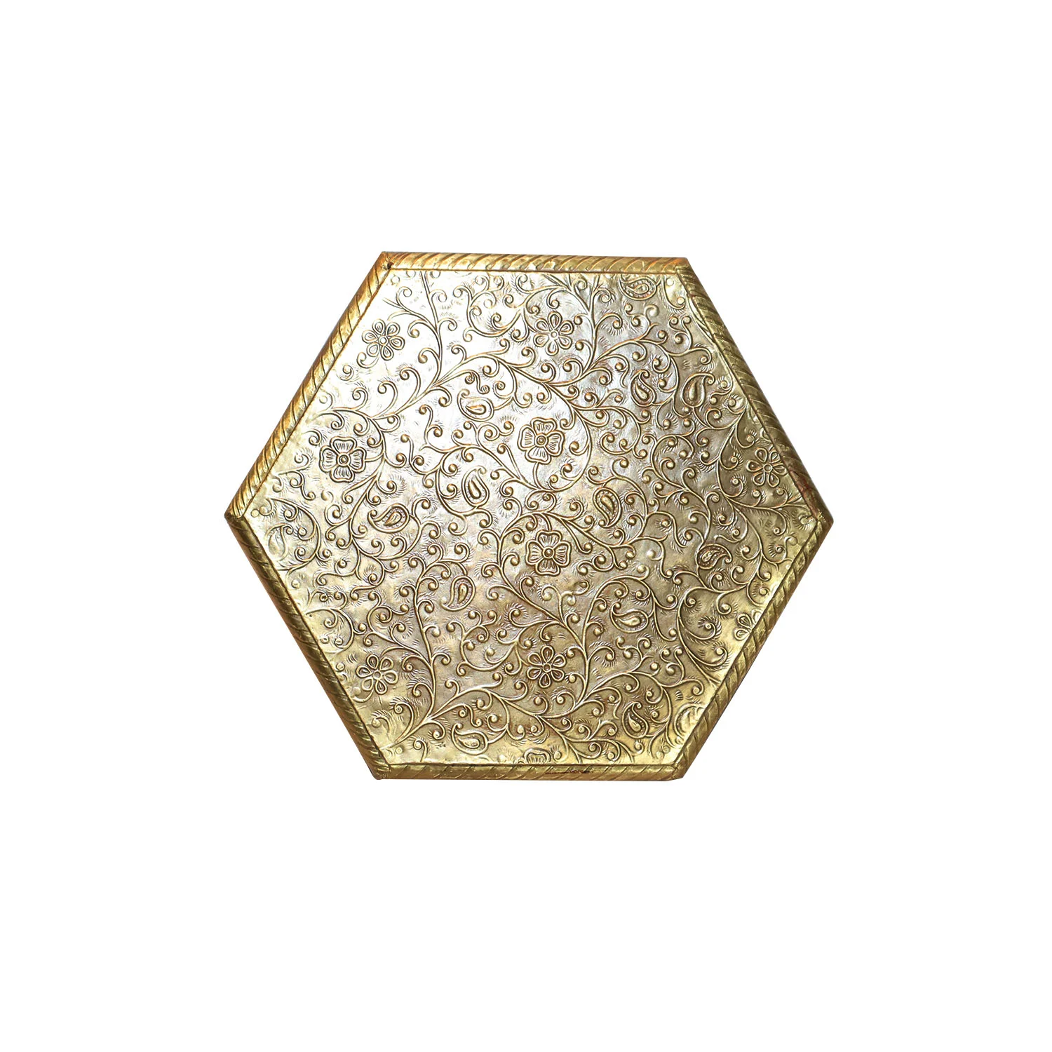 ArtistryBazaar 9"L x 9"W x 2"H inch 100% handmade golden wooden storage box with clasp, hexagonal design, organize your small valuables & keepsakes, perfect addition to your space.
