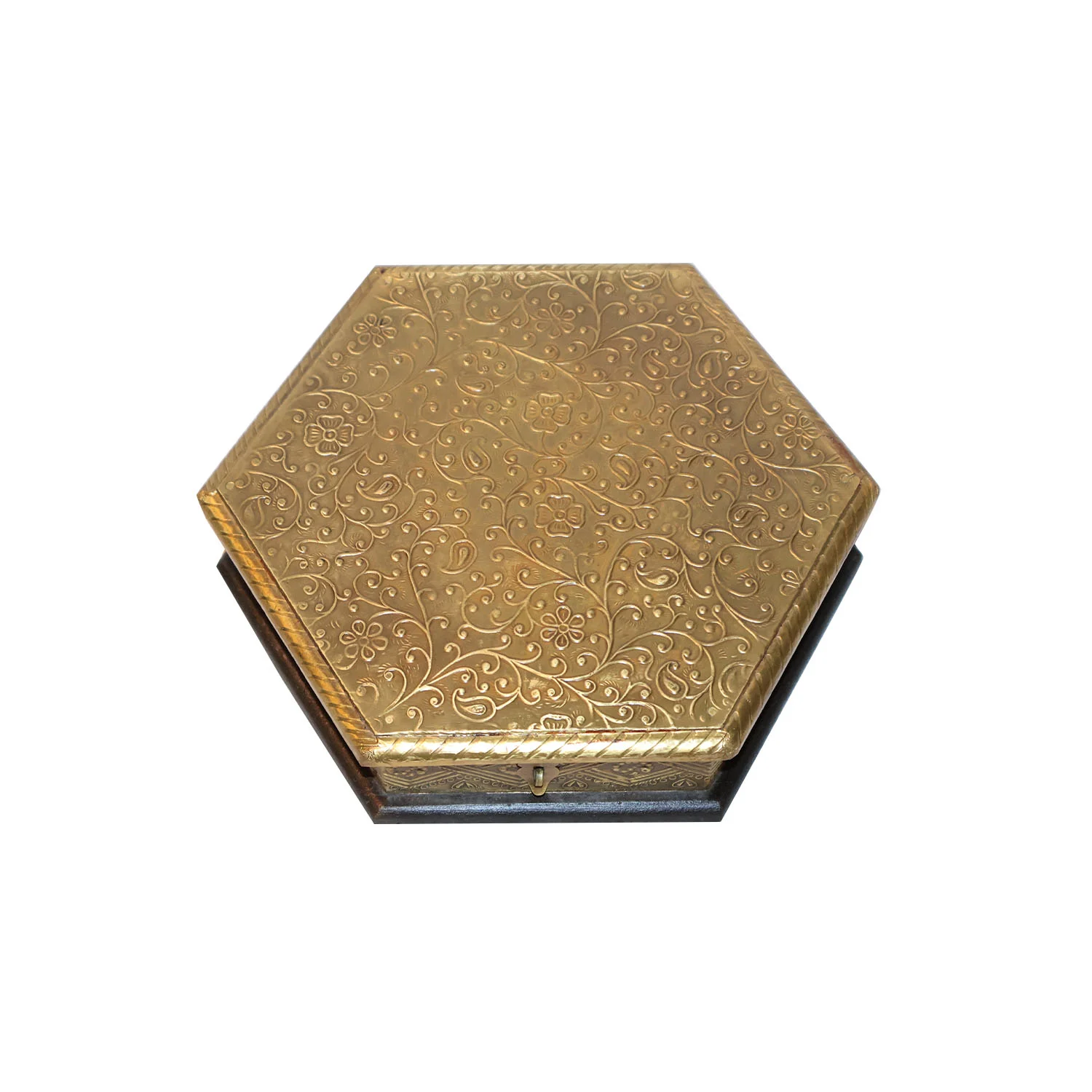 ArtistryBazaar 9"L x 9"W x 2"H inch 100% handmade golden wooden storage box with clasp, hexagonal design, organize your small valuables & keepsakes, perfect addition to your space.