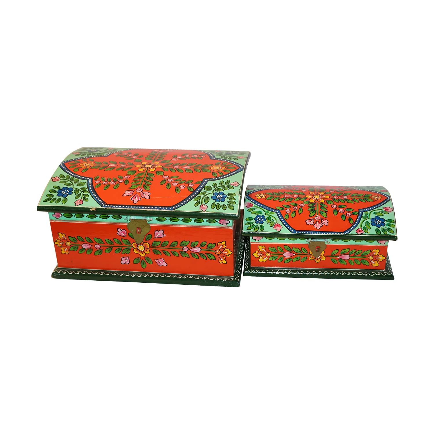 ArtistryBazaar 12"L x 9"W x 5.5"H inch handmade wooden storage box pair, floral design, store jewelry, keepsakes & more, a perfect blend of art, decor, and utility for gifting or home use.