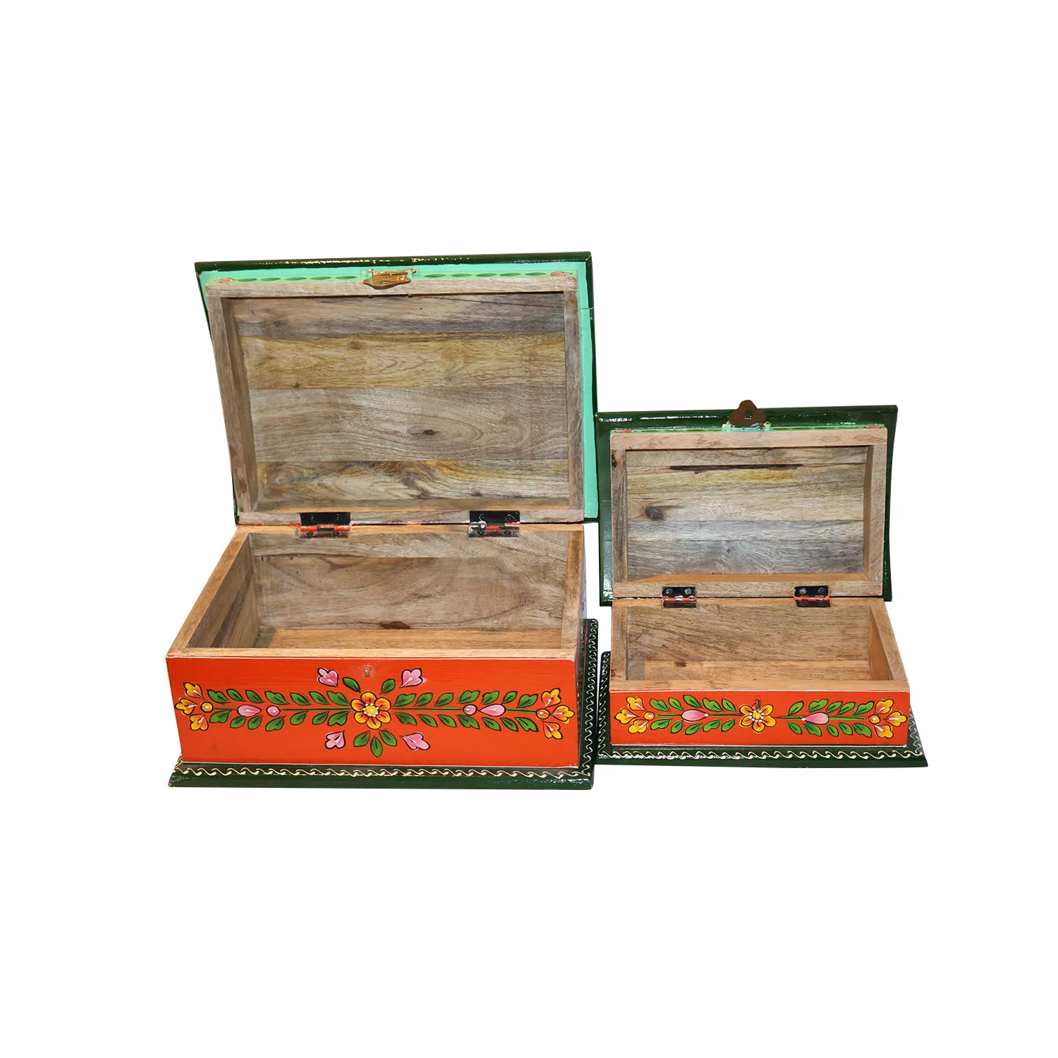 ArtistryBazaar 12"L x 9"W x 5.5"H inch handmade wooden storage box pair, floral design, store jewelry, keepsakes & more, a perfect blend of art, decor, and utility for gifting or home use.
