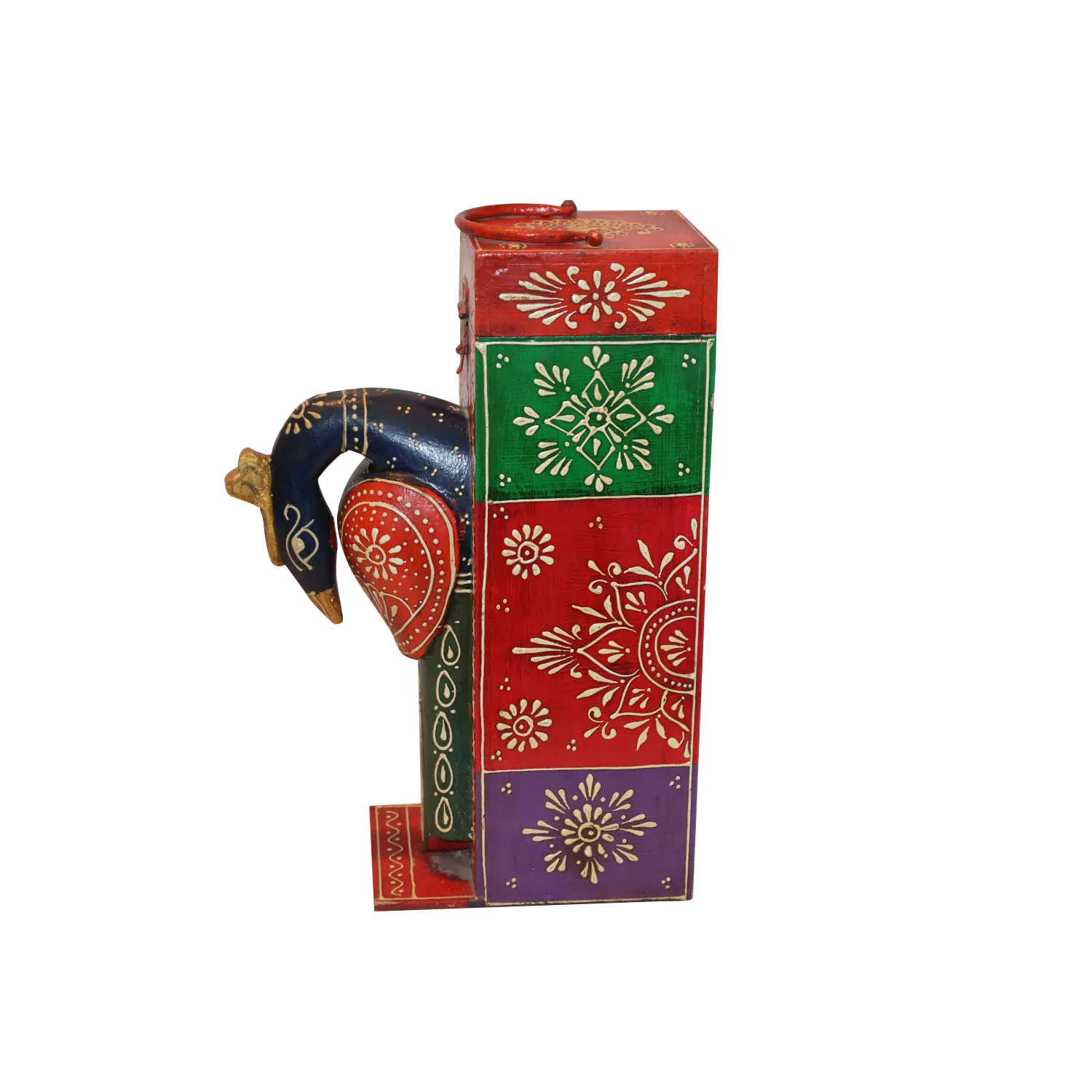 ArtistryBazaar 6.5"L x 4.5"W x 13"H inch wooden wine holder with horse face, tall, colorful, handmade box with a hinged lid, decorative accessory for your space.