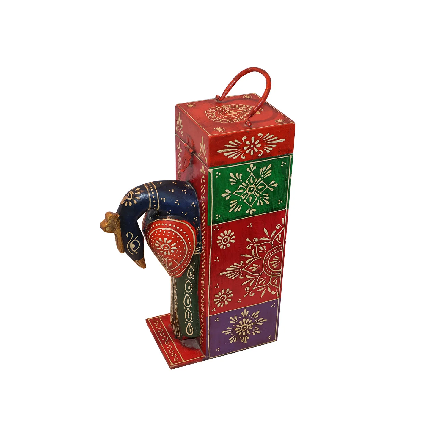 ArtistryBazaar 6.5"L x 4.5"W x 13"H inch wooden wine holder with horse face, tall, colorful, handmade box with a hinged lid, decorative accessory for your space.