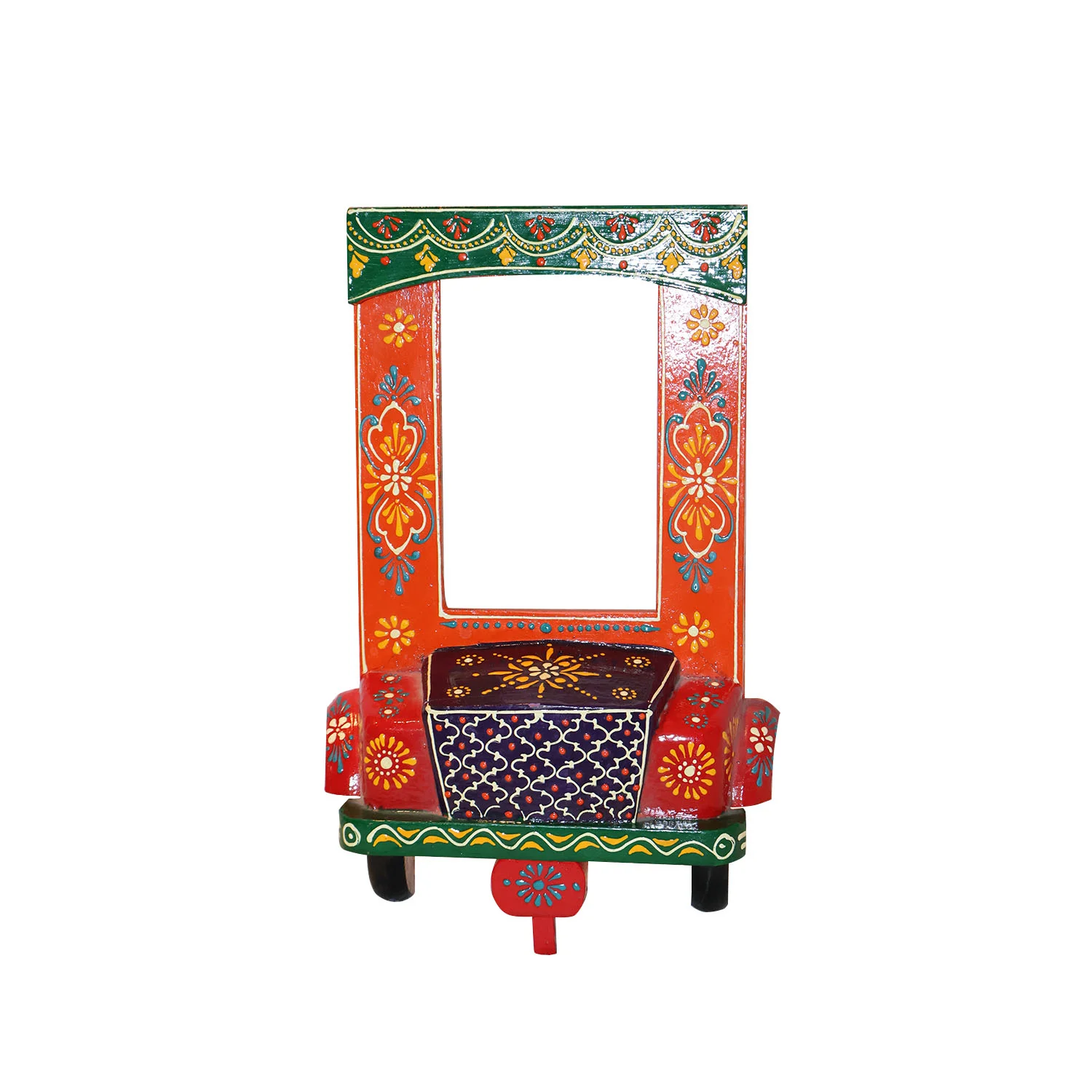 ArtistryBazaar 8"L x 0.5"W x 12.5"H inch hand-painted wooden photo frame, dynamic floral patterns, glossy finish, unique cart design, artistic display for photos or art in any room.