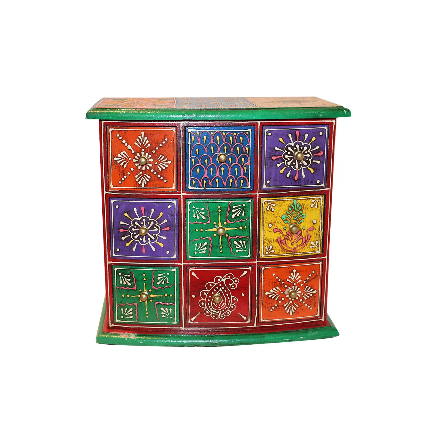 ArtistryBazaar 11"L x 6"W x 11"H inch handmade colorful wooden organizer, floral hand-painted designs, classic motifs, designed to hold jewelry, keys & small items, useful home decor piece.