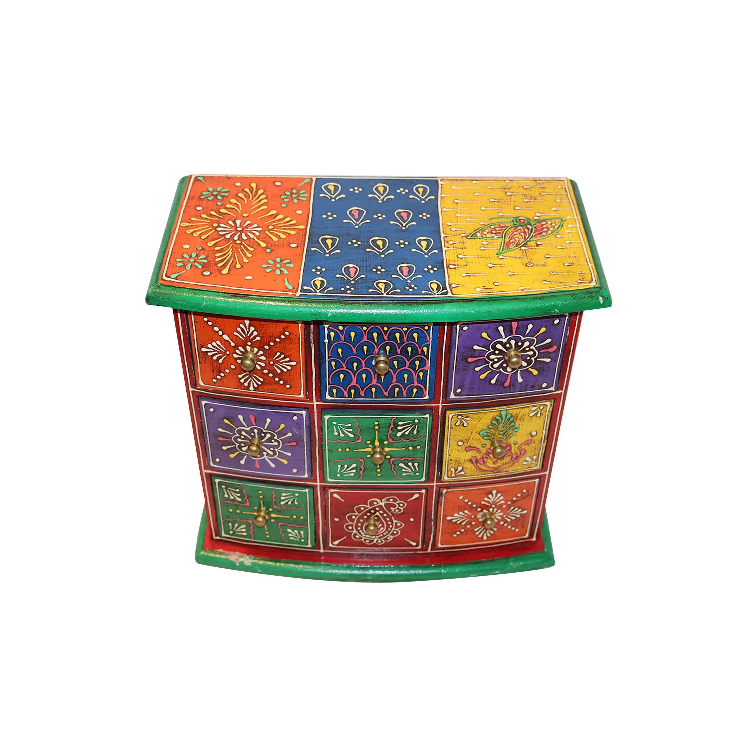 ArtistryBazaar 11"L x 6"W x 11"H inch handmade colorful wooden organizer, floral hand-painted designs, classic motifs, designed to hold jewelry, keys & small items, useful home decor piece.