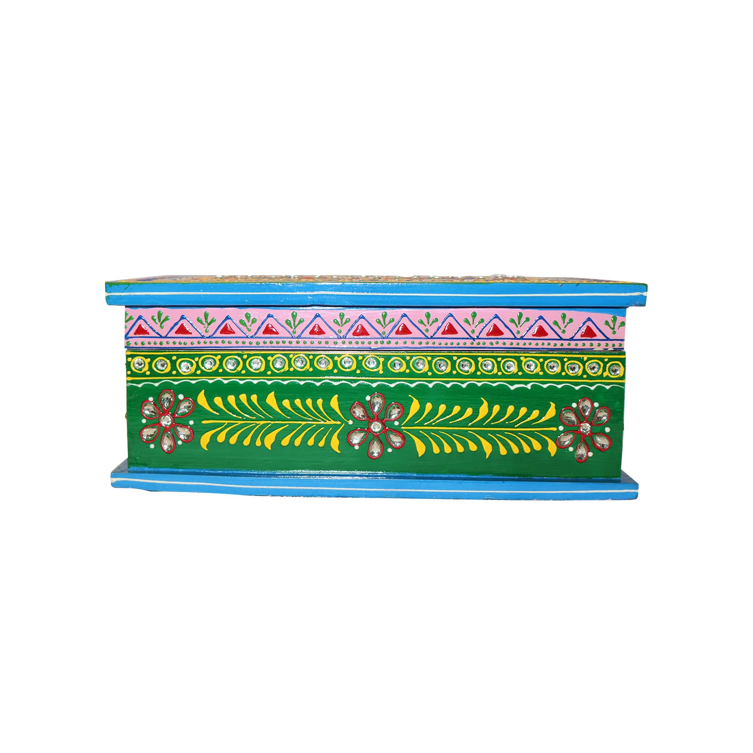 ArtistryBazaar 10"L x 7"W x 4"H inch handmade traditional folk art storage box, high-quality wooden decor in green color, catchy floral patterns, stash your keepsakes, jewelry & gifts.