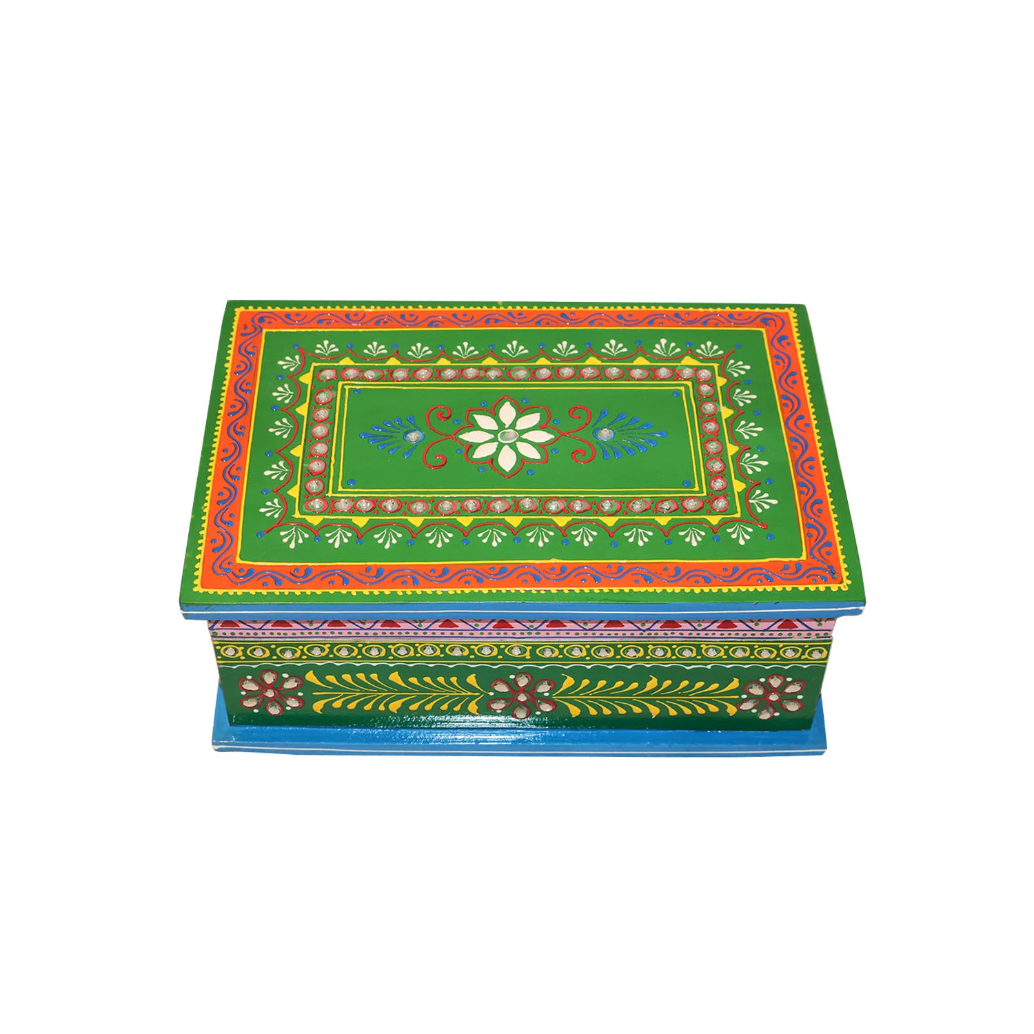 ArtistryBazaar 10"L x 7"W x 4"H inch handmade traditional folk art storage box, high-quality wooden decor in green color, catchy floral patterns, stash your keepsakes, jewelry & gifts.