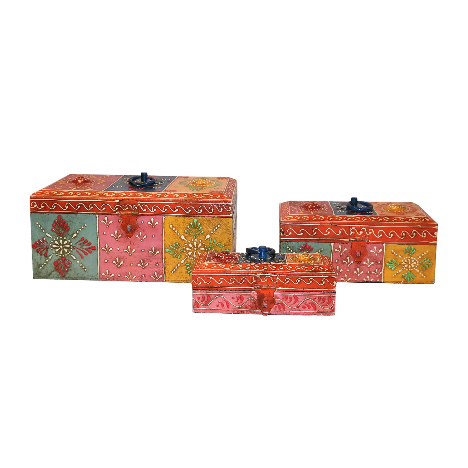 ArtistryBazaar 10"L x 6"W x 4"H inch handmade wooden storage box trio, colorful, functional, and full of character, ideal for decor, jewelry, keepsakes, or gifting, artistic gems!