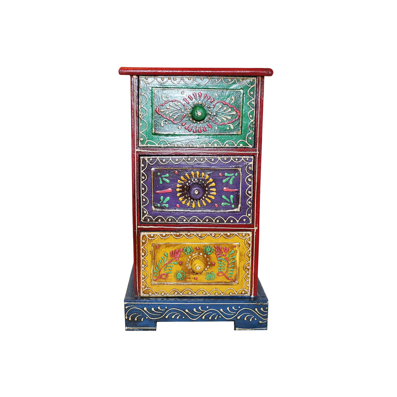 ArtistryBazaar 6.5"L x 6.5"W x 11.5"H inch customized wooden drawer with 3 compartments, fully handpainted & handmade by skillful craftsperson, mini storage box for jewelry and accessories.