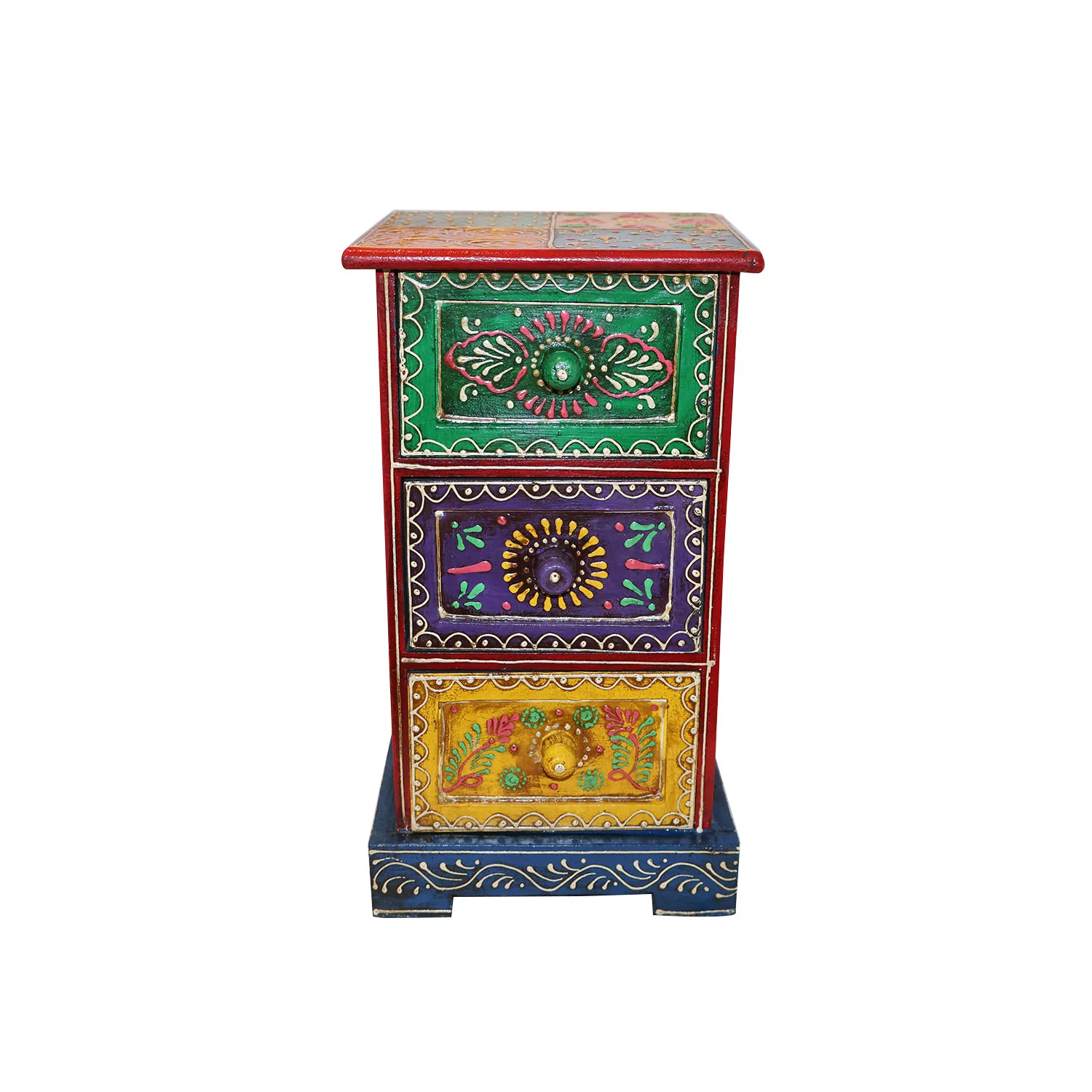 ArtistryBazaar 6.5"L x 6.5"W x 11.5"H inch customized wooden drawer with 3 compartments, fully handpainted & handmade by skillful craftsperson, mini storage box for jewelry and accessories.