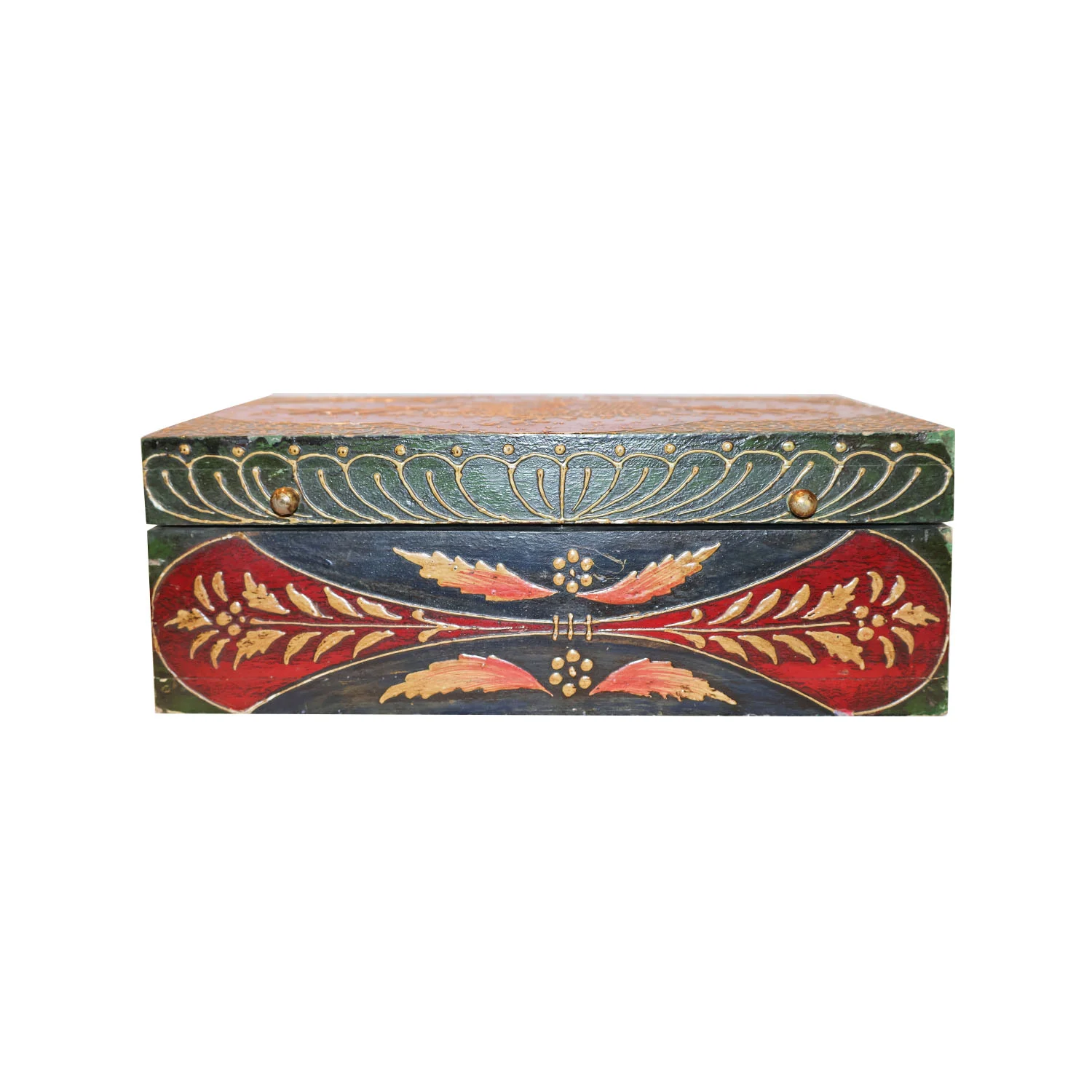 ArtistryBazaar 13.5"L x 9.5"W x 5"H inch handmade colorful wooden organizer, motif design on its surface, combo of utility & traditional style, great addition in your decor.