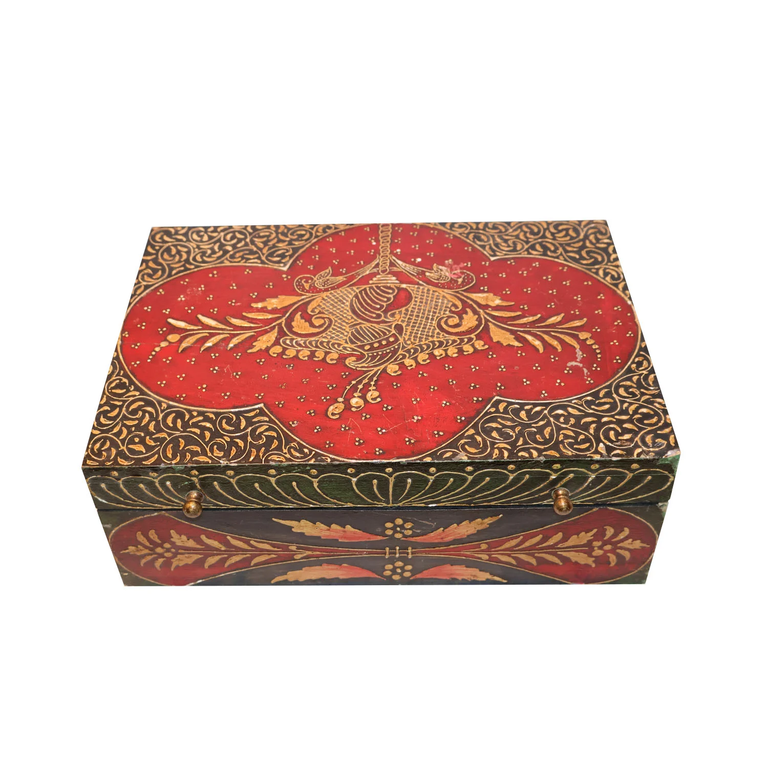 ArtistryBazaar 13.5"L x 9.5"W x 5"H inch handmade colorful wooden organizer, motif design on its surface, combo of utility & traditional style, great addition in your decor.