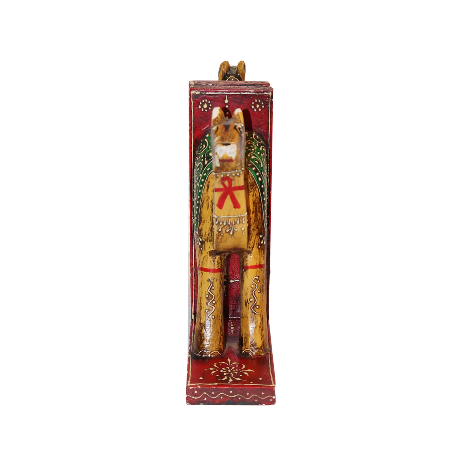 ArtistryBazaar 11 "L x 3"W x 9"H inch handmade wooden camel-shaped bookends, hand-painted traditional design, stylish organizer for books, ideal for book lovers and art enthusiasts, vibrant home decor.