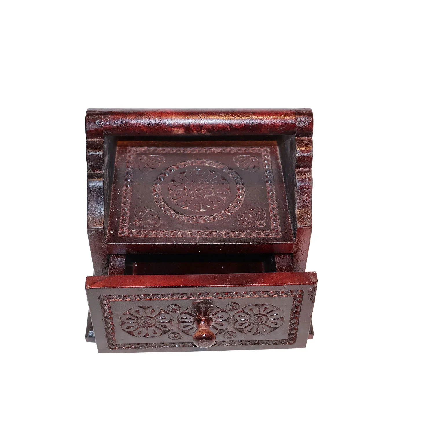 ArtistryBazaar 9"L x 8"W x 9"H inch beautiful handmade wooden jewelry box with delicate floral carvings, suitable to use for jewelry storage, gifting, or a home decor item.