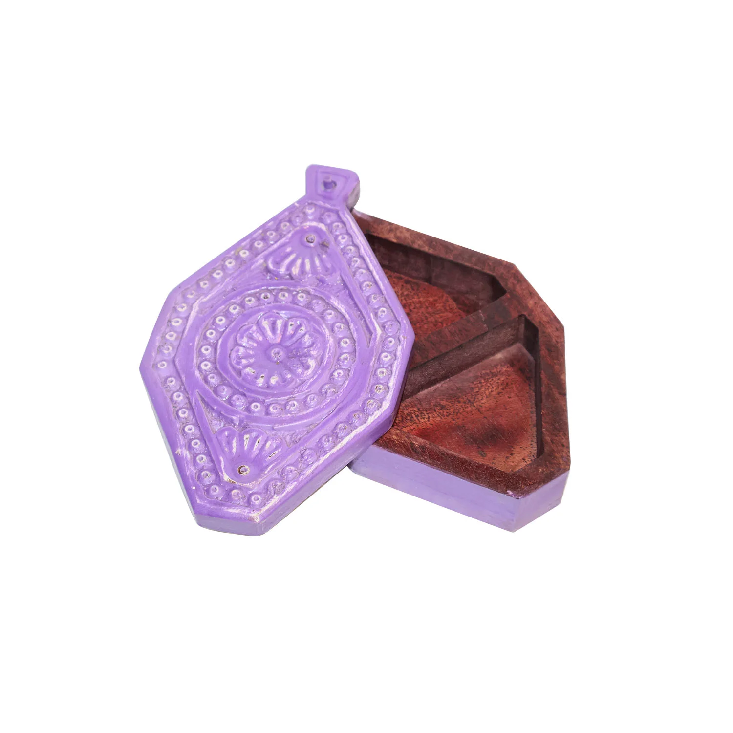 ArtistryBazaar 9"L x 5"W x 2"H inch handmade purple jewelry box with floral carved lid, compact size, perfect for storing rings, earrings & necklaces, ideal for home decor.