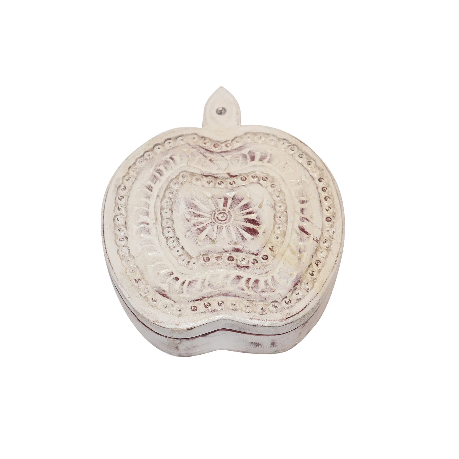 ArtistryBazaar 7.5"L x 9"W x 2"H inch handmade apple-shaped jewelry box, 4 sections, compact design with cream lid, brown base, perfect for rings, earrings, and nosepins!