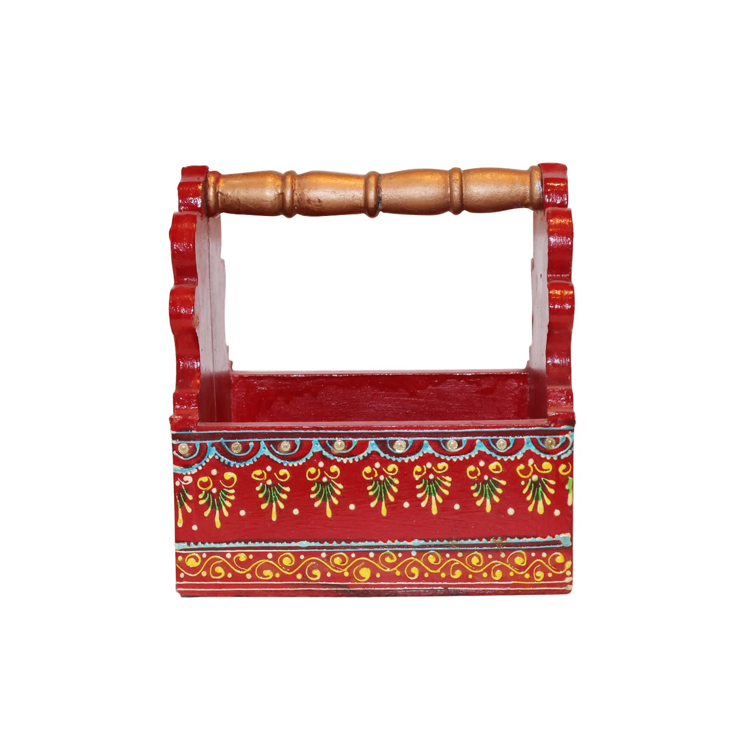 ArtistryBazaar 8"L x 8"W x 8"H inch handmade wooden magazine holder, colorful floral details, easy to carry, a must-have organizer for your books, magazines, or office supplies.