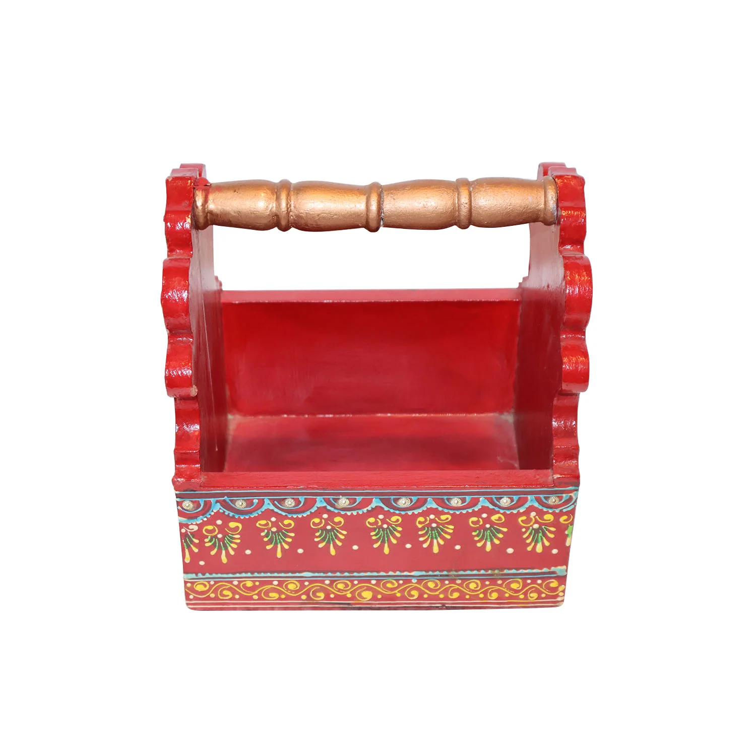 ArtistryBazaar 8"L x 8"W x 8"H inch handmade wooden magazine holder, colorful floral details, easy to carry, a must-have organizer for your books, magazines, or office supplies.