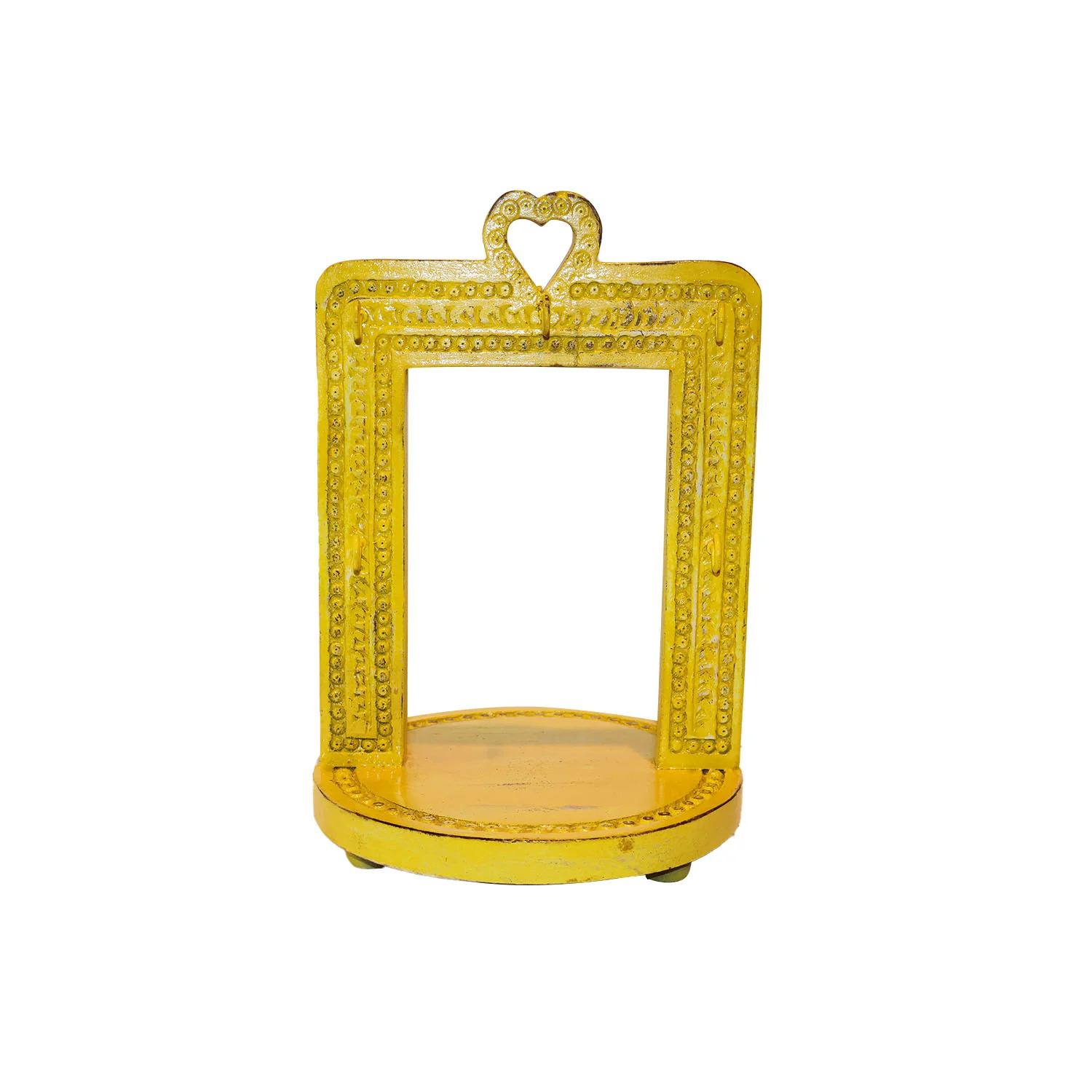 ArtistryBazaar 9"L x 9"W x 14"H inch handcrafted wooden key holder, bright yellow frame with multiple hooks, crown top, eye-catching design for your interior, wall & tabletop decor!