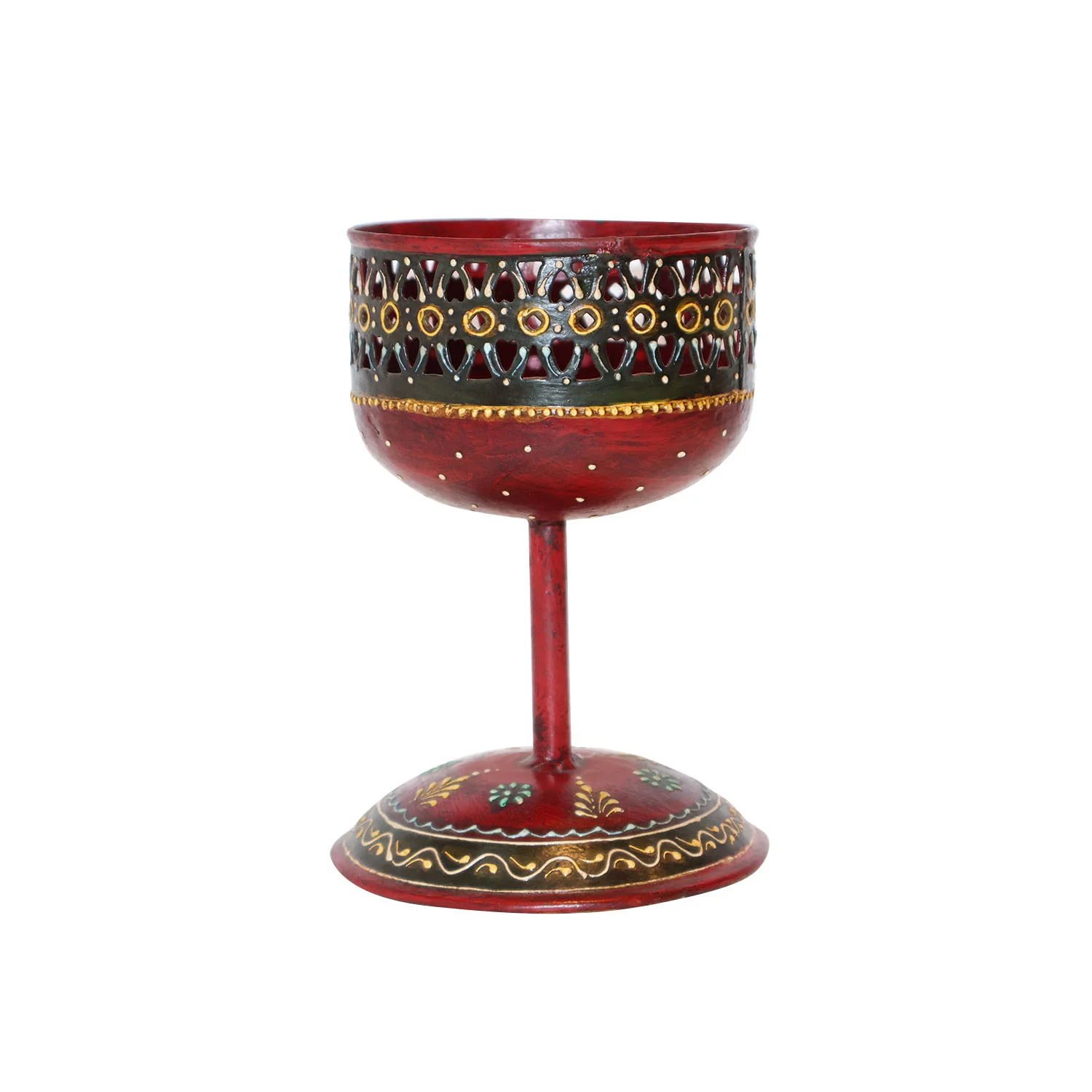 ArtistryBazaar 4.5"L x 4.5"W x 6.5"H inch handmade ornamental incense holder in deep red and gold, luxury decor for homes, temples, and meditation spaces. 