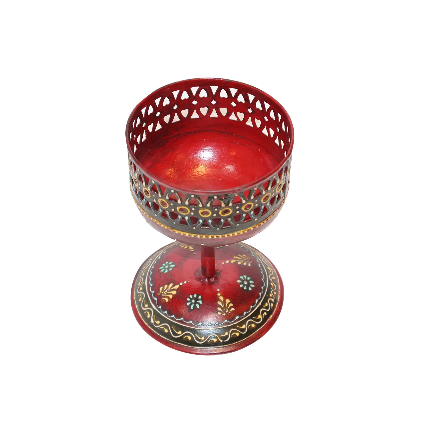 ArtistryBazaar 4.5"L x 4.5"W x 6.5"H inch handmade ornamental incense holder in deep red and gold, luxury decor for homes, temples, and meditation spaces. 