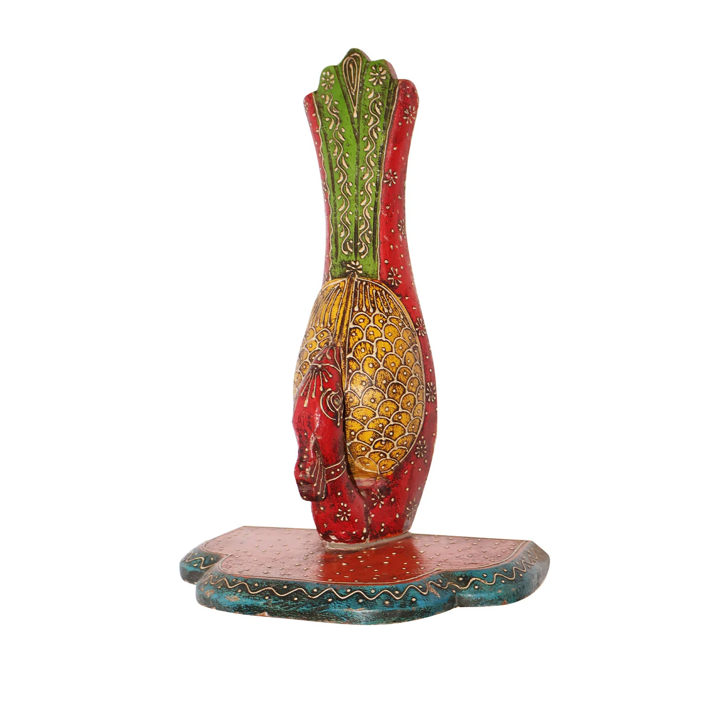 ArtistryBazaar 10"L x 6.5"W x 15"H inch handcrafted wooden wall art, beautiful red, green & gold design with detailed carvings, made by local artisans with care and creativity!