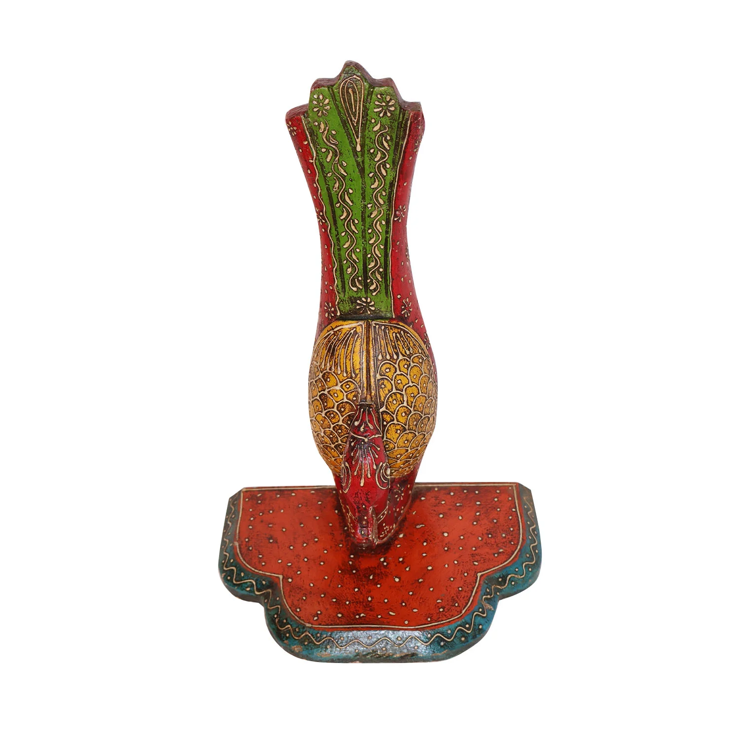 ArtistryBazaar 10"L x 6.5"W x 15"H inch handcrafted wooden wall art, beautiful red, green & gold design with detailed carvings, made by local artisans with care and creativity!